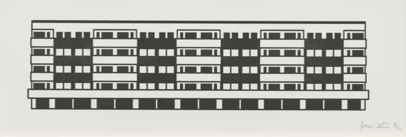 Julian Opie - Apartment 12: Artist: Julian OpieTitle: Apartment 12Year: 2021Dimensions: 12in. by 30in.Edition: From the rare limited edition of 20Suite: ApartmentMedium: Woodcut on paperCondition: ExcellentSignature Details: