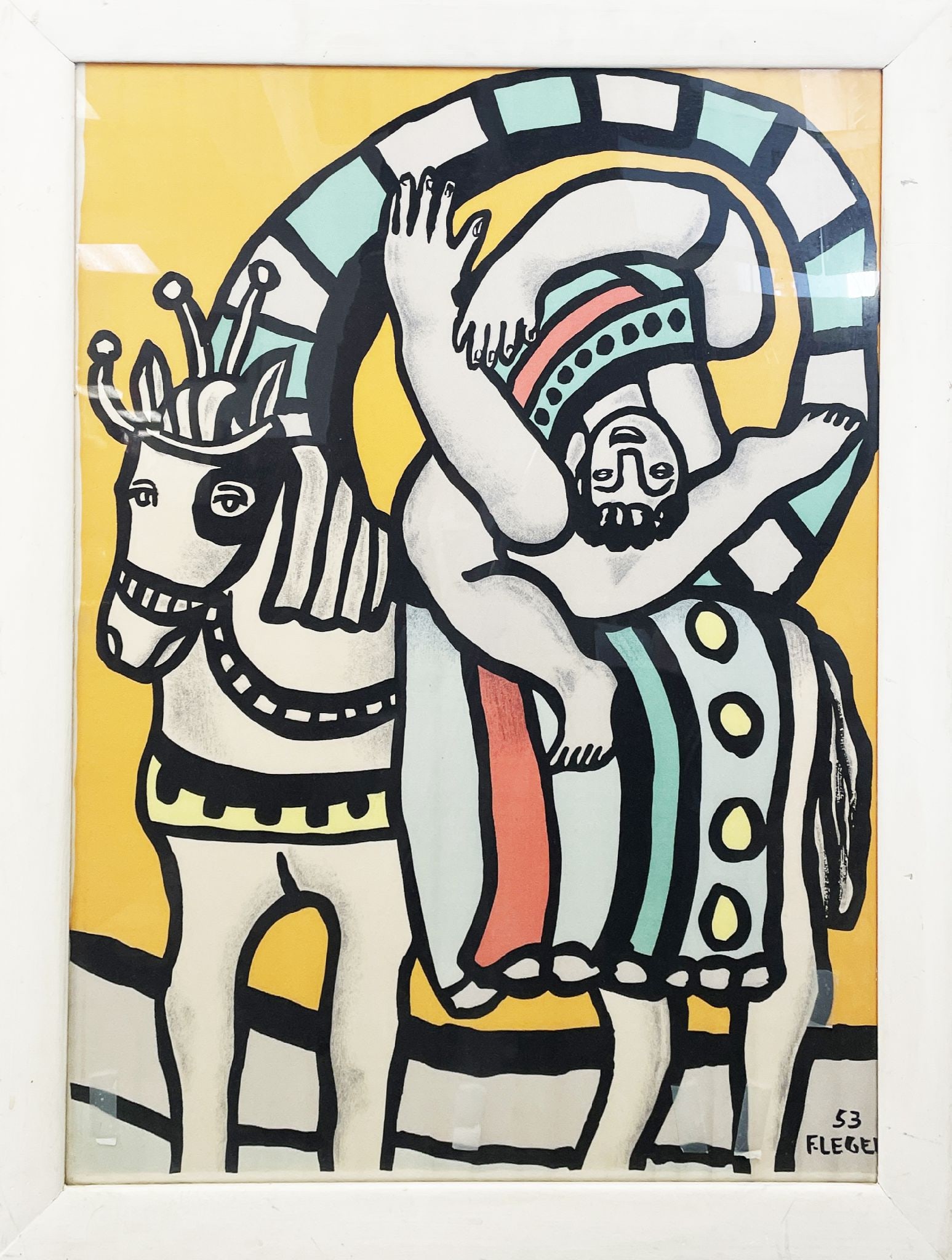 Fernard Leger (After) - The Acrobat with Horse by Fernand Leger silk scarf: Artist: Fernard Leger (After) Title: The Acrobat with Horse by Fernand Leger silk scarf Year: c. 1970s Dimensions: 25 x 34 in. Edition: From the rare limited edition Med