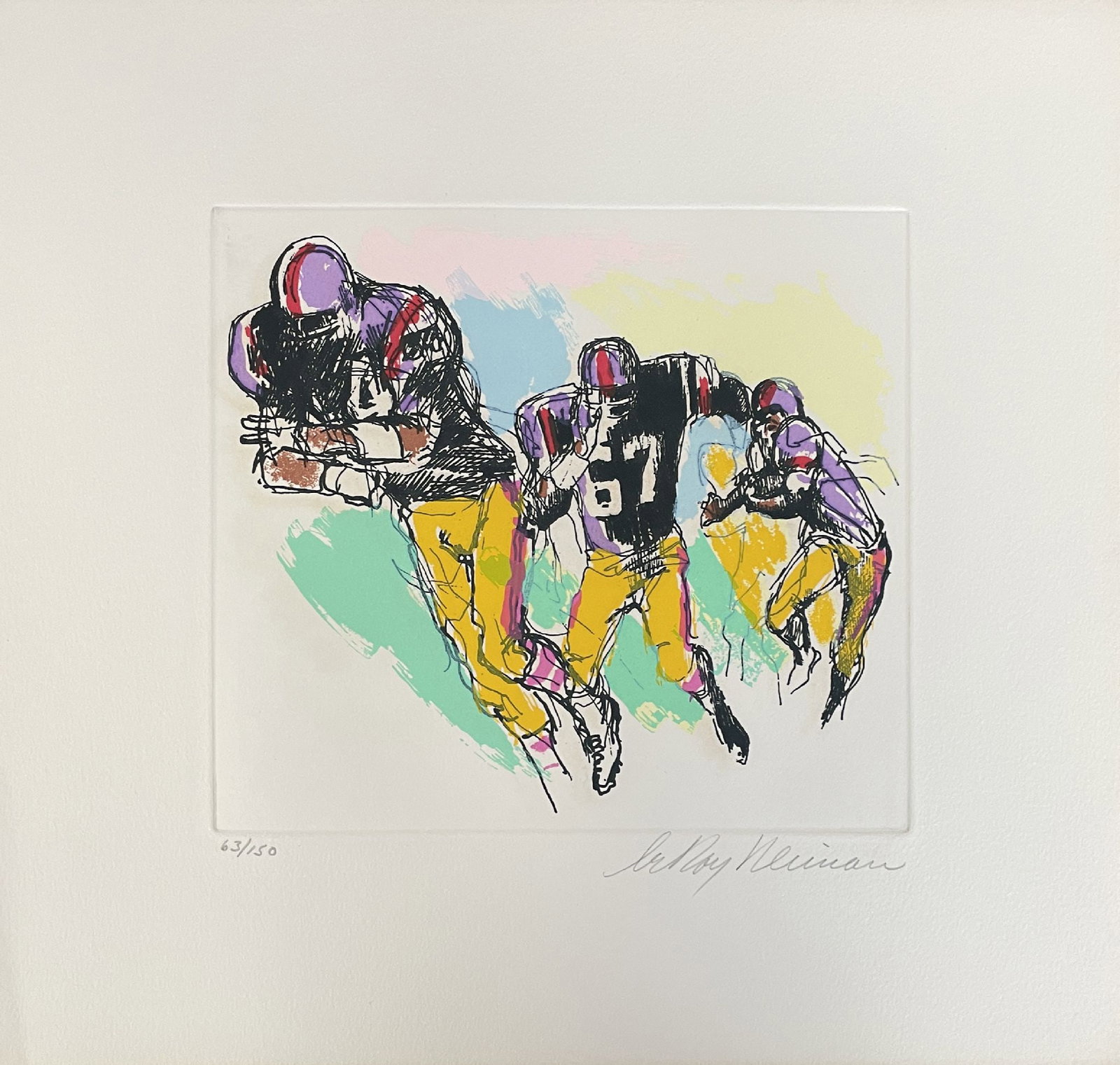 Leroy Neiman - Football 6: Artist: Leroy Neiman Title: Football 6 Year: 1972 Dimensions: 12 3/4 x 13 1/2 in. Edition: From the rare limited edition of 150 Medium: Original lithograph on