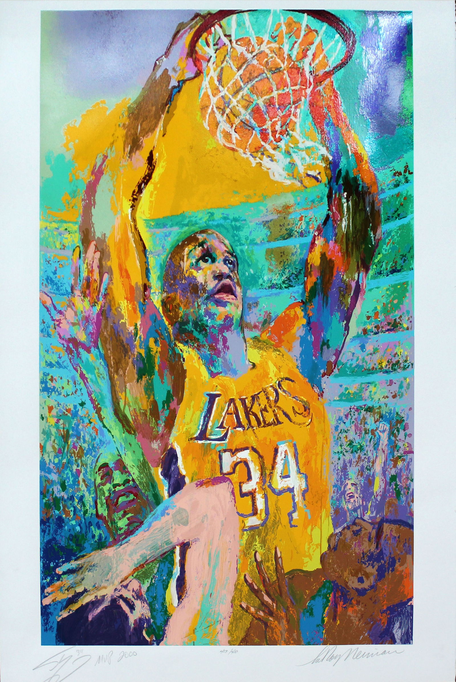 LeRoy Neiman - Shaq: Artist: LeRoy NeimanTitle: ShaqYear: 2000Dimensions: 47 x 32 in.Edition: Numbered from the Rare Limited EditionMedium: Serigraph on paperCondition: ExcellentSignature Details: Hand signedComes with