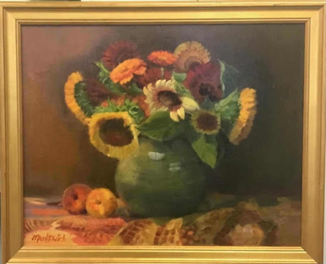 Nancy Markowich - Lots of Flowers: Artist: Nancy MarkowichTitle: Lots of FlowersDimensions: 16in. by 20in.Edition: One of a kind ArtworkMedium: Oil on Linen PanelCondition: ExcellentSignature Details: Hand signed by artistComes with