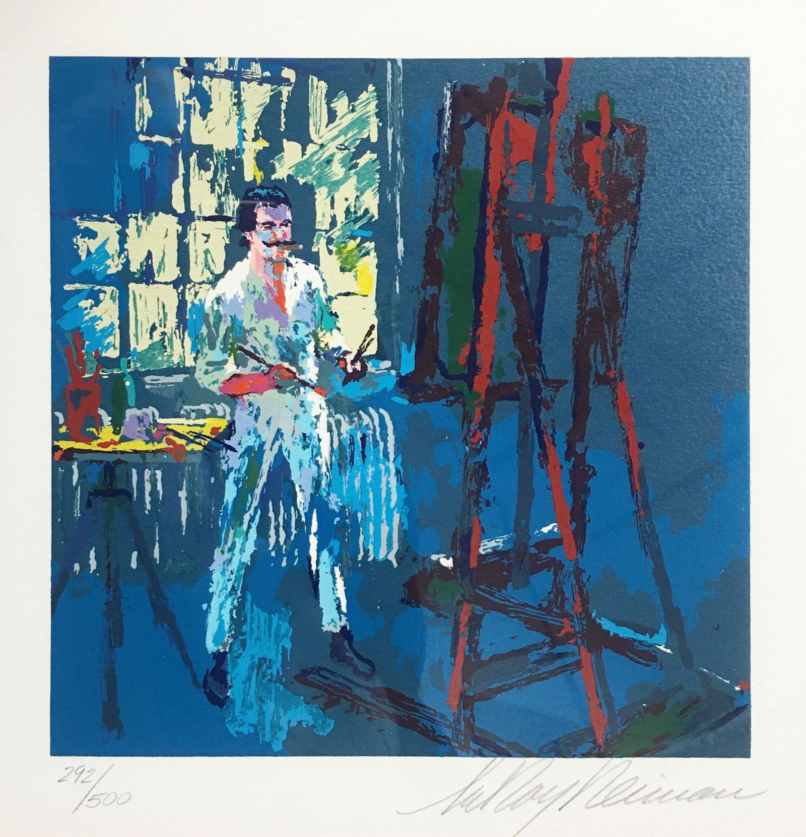 LeRoy Neiman - Self Portrait: Artist: LeRoy NeimanTitle: Self PortraitYear: 1990Dimensions: 9 1/2 x 9 1/2 in.Edition: From the Rare Limited Edition of 500Medium: Serigraph in Colors on PaperCondition: ExcellentSignature Details: