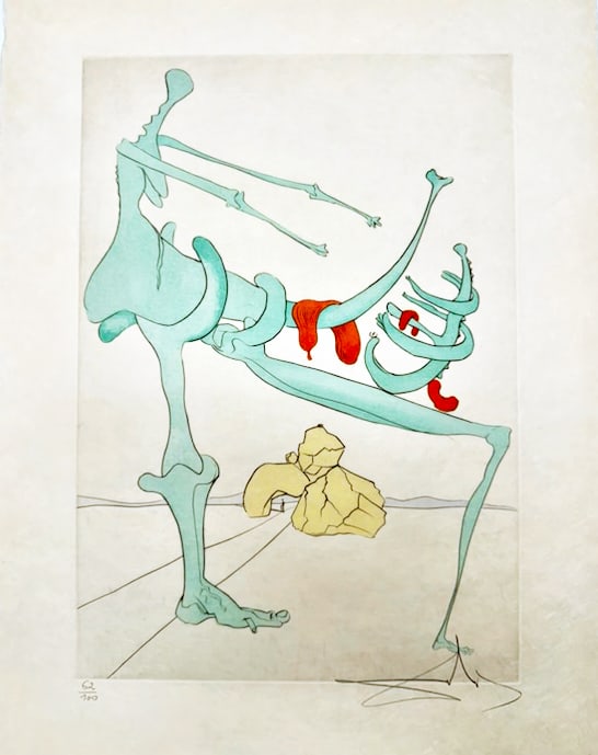 Salvador Dali - Silhouettte en vert (Mother and Child): Artist: Salvador DaliTitle: Silhouettte en vert (Mother and Child)Year: 1975Dimensions: 20 x 26 3/4 in.Edition: 62 From the limited edition of 700Suite: Visions de Quevedo-- Dalinian FantasiaMedium: