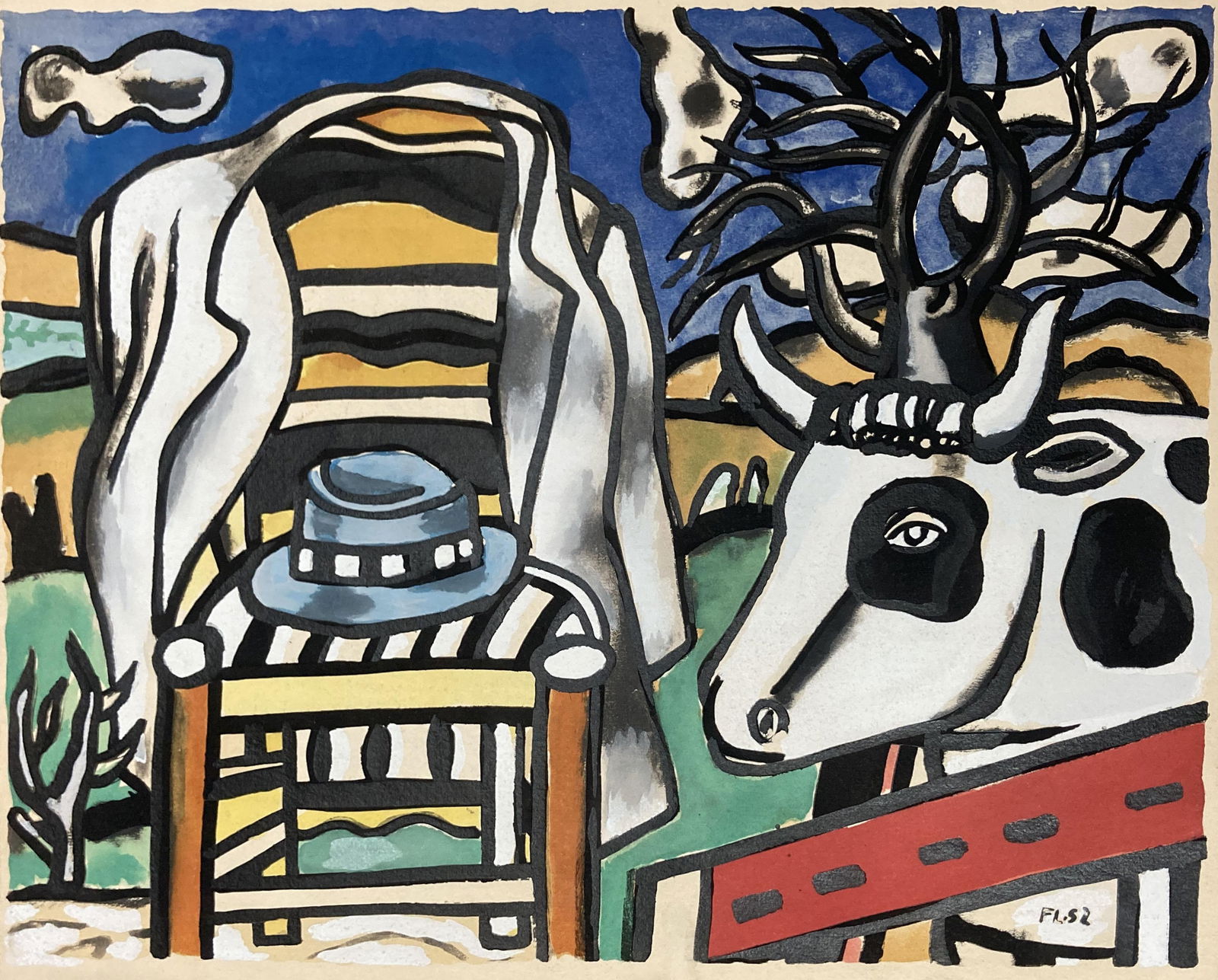 Fernand Leger - La Vache et la Chaise: Artist: Fernand LegerTitle: La Vache et la ChaiseYear: 1959Dimensions: 20.25in. by 15.25in.Edition: From the rare limited edition of 300Publisher: Au Vent D'ArlesSuite: ContrastesMedium: Original