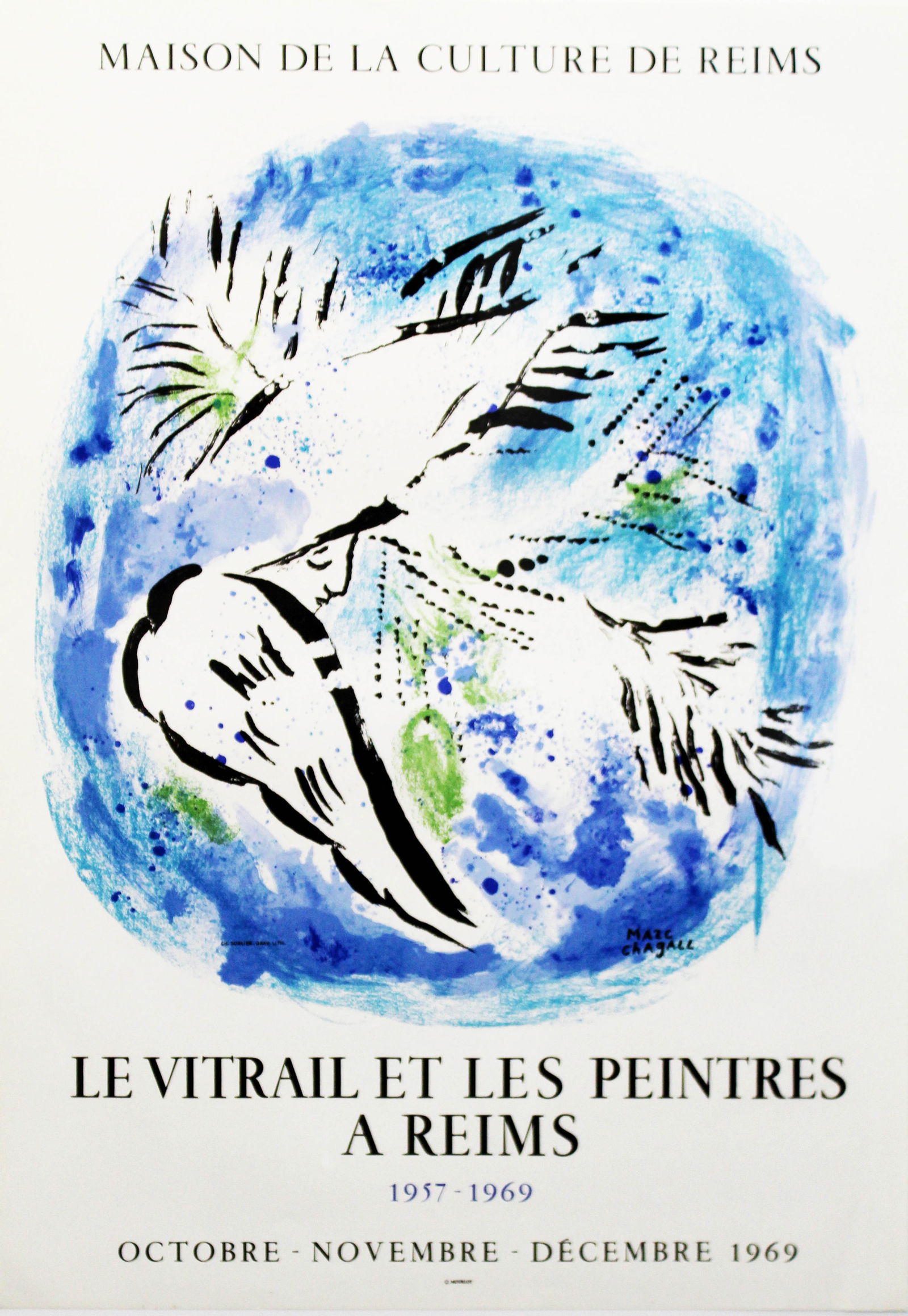 Marc Chagall - Maison de la Culture de Reims - Le Vitrail et les Peintres a Reims: Artist: Marc ChagallTitle: Maison de la Culture de Reims - Le Vitrail et les Peintres a ReimsYear: 1969Dimensions: 23in. by 32in.Edition: From the rare limited editionPublisher: Mourlot ParisMedium: