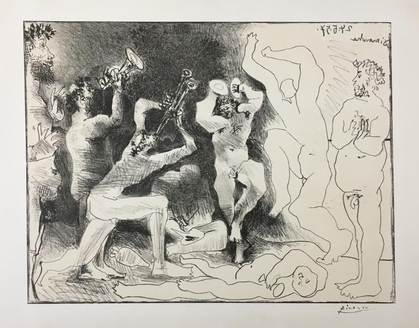 Pablo Picasso - La Danse Des Faunes: Artist: Pablo PicassoTitle: La Danse Des FaunesYear: 1957Dimensions: 19in. by 25 3/8in.Weight: 0Edition: From the Rare Limited Edition of 1000Publisher: Mourlot ParisMedium: Lithograph Printed in