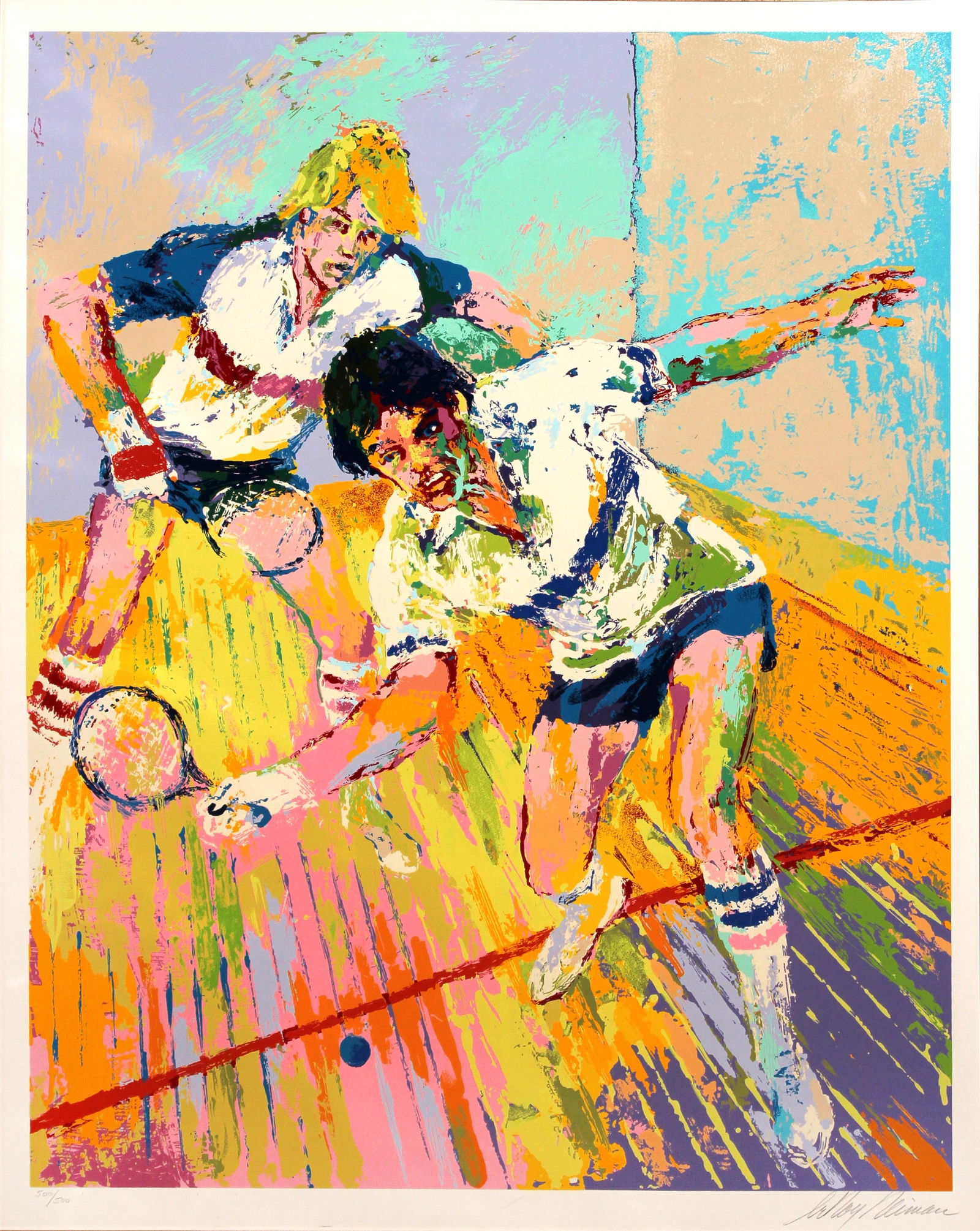 Leroy Neiman - Racquetball, 1981 World Championship: Artist: Leroy NeimanTitle: Racquetball, 1981 World ChampionshipYear: 1981Dimensions: 37 x 29 1/2 in.Edition: 500 from the limited edition of 500Medium: Original serigraph on paperCondition:
