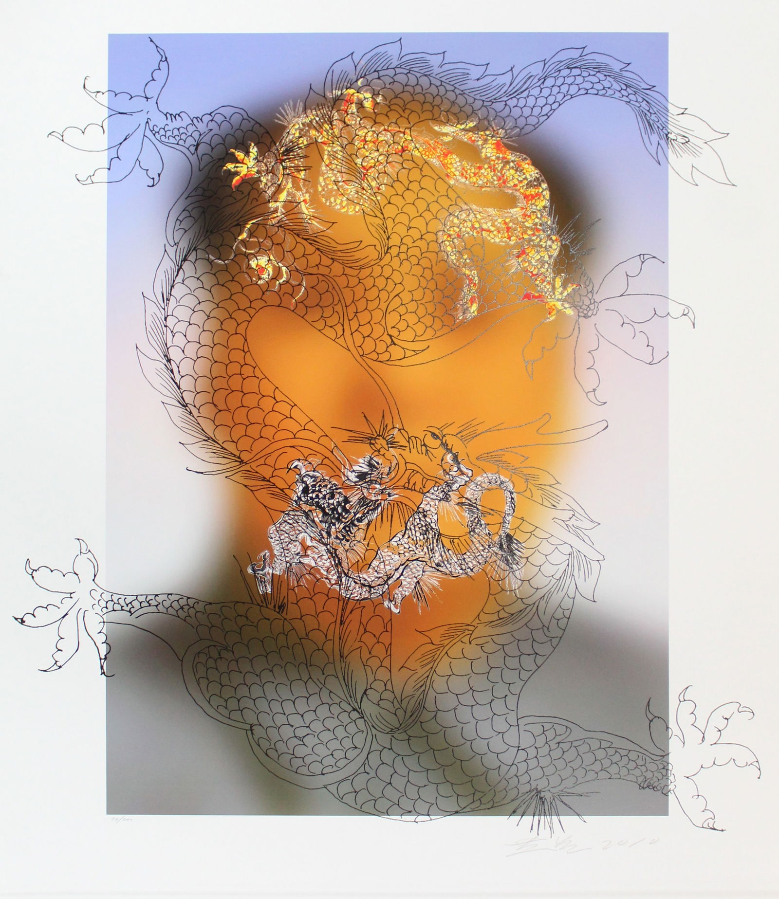 Huang Yan - Mao With Dragons: Artist: Huang YanTitle: Mao With DragonsYear: 2010Dimensions: 42 1/2 x 33 3/4 in.Edition: From the rare limited edition of 200Medium: Original inkjet print on paperCondition: ExcellentSignature