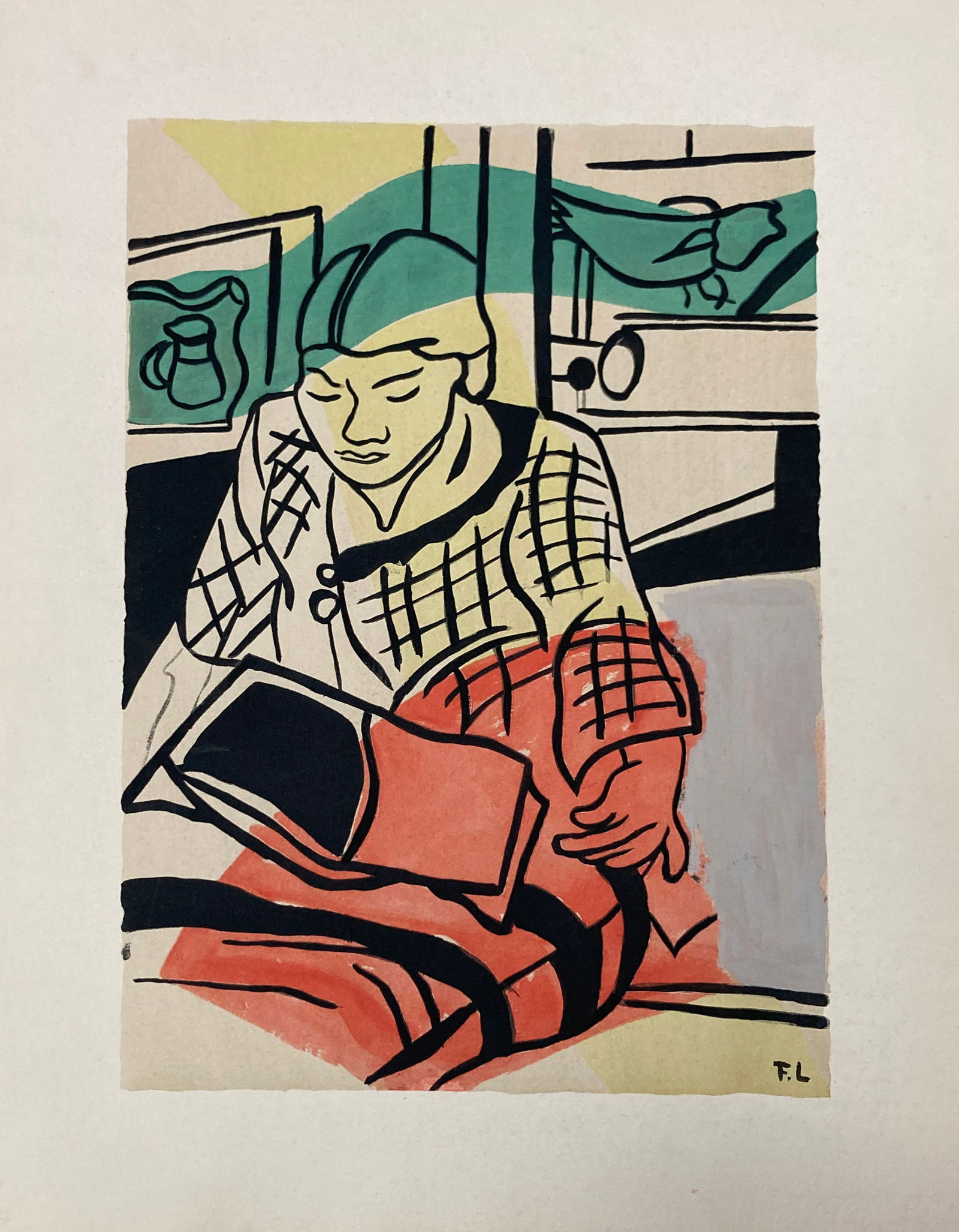 Fernand Leger - La Lecture: Artist: Fernand LegerTitle: La LectureYear: 1959Dimensions: 20.25in. by 15.25in.Edition: From the rare limited edition of 300Publisher: Au Vent D'ArlesSuite: ContrastesMedium: Original lithograph in