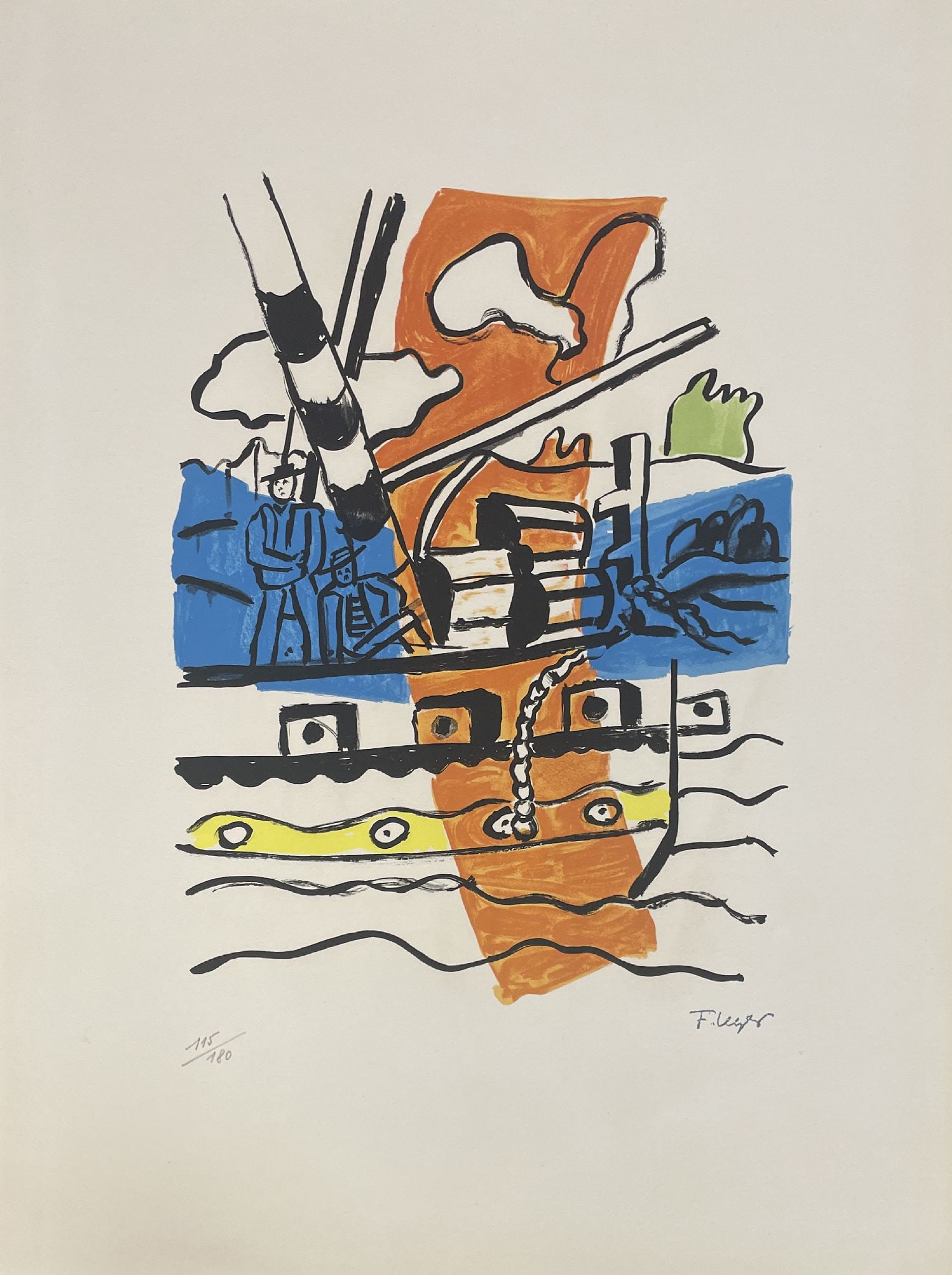Fernand Leger - Le Remorqueur: Artist: Fernand LegerTitle: Le RemorqueurYear: 1959Dimensions: 19 3/4 x 25 3/4 in.Edition: Numbered from the rare limited edition of 180Publisher: Teriade, ParisSuite: La VilleMedium: Original