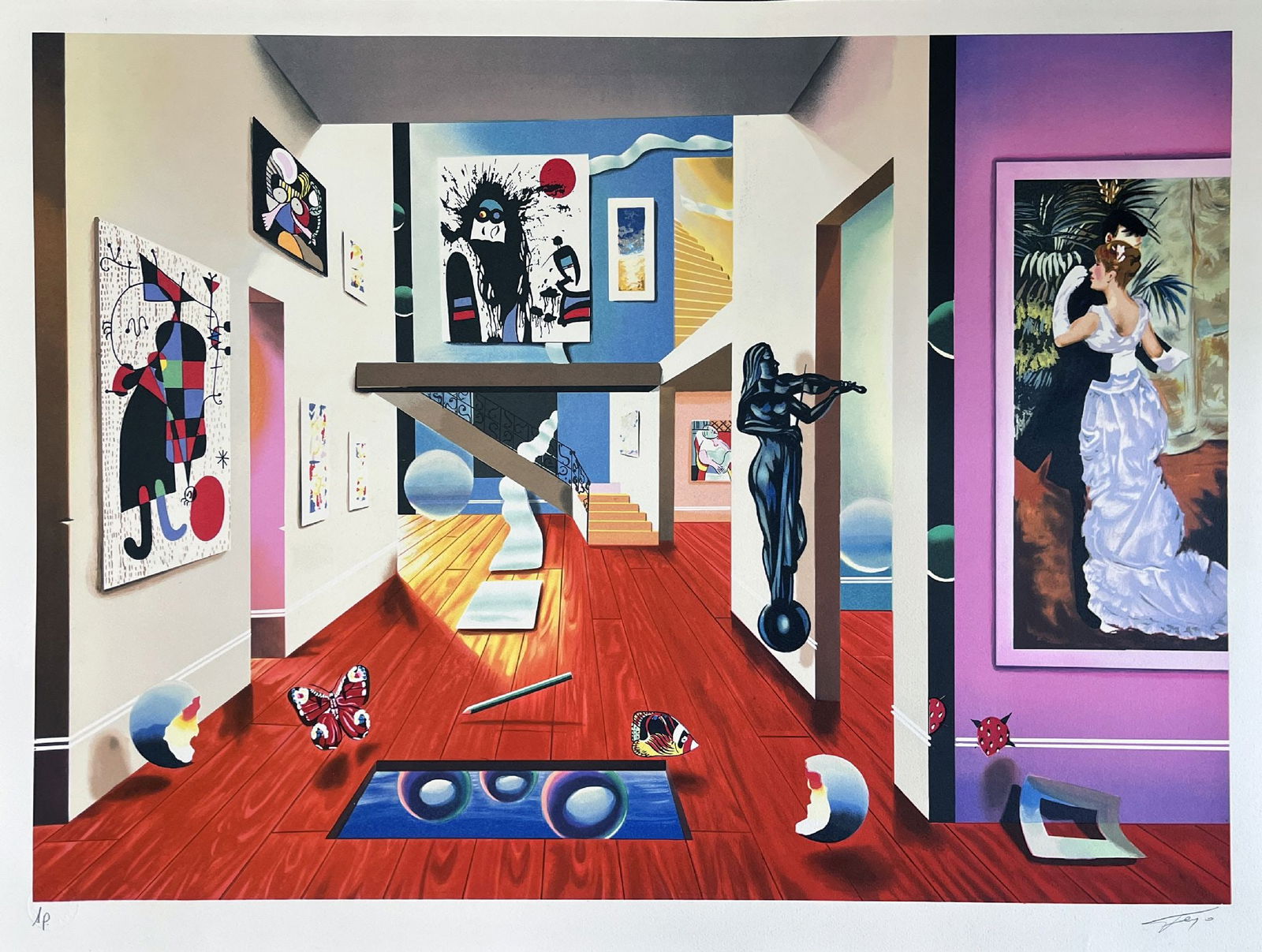 Ferjo - Homage a Miro IX: Artist: FerjoTitle: Homage a Miro IXYear: 2000Dimensions: 32 x 23 1/2 in.Edition: from the rare limited AP EditionMedium: Original lithograph in colors on paperCondition: ExcellentSignature Details: