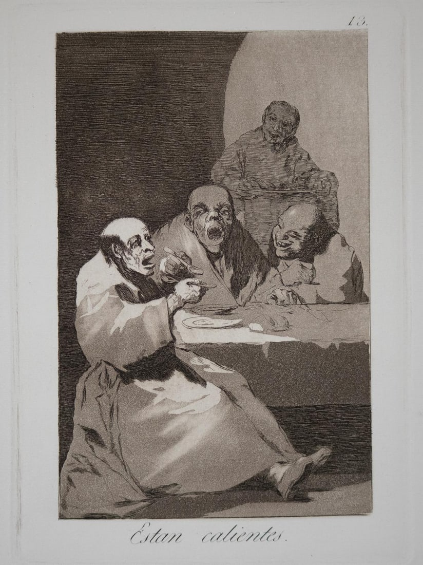 Francisco Goya - Estan Calientes: Artist: Francisco GoyaTitle: Estan CalientesYear: 1799Dimensions: 11.5in. by 8.25in.Edition: From the rare limited editionSuite: Los CaprichosMedium: Original etching on paperCondition: