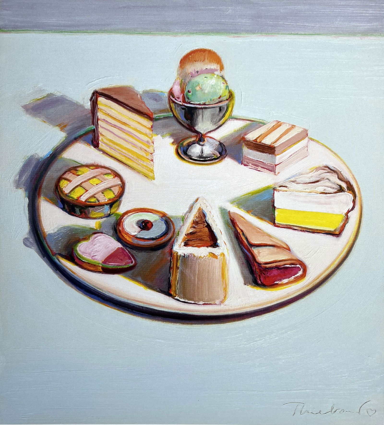 Wayne Thiebaud - Desert Circle: Artist: Wayne Thiebaud Title: Desert Circle Year: 2019 Dimensions: 8 1/2 x 9 1/2 in. Edition: Colored Offset Lithograph Medium: Offset Lithograph on gloss text