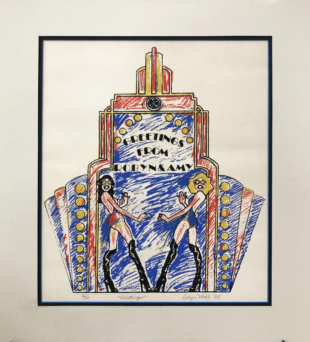 Robyn Wohl - Greetings: Artist: Robyn WohlTitle: GreetingsYear: 1975Dimensions: 21in. by 18in.Edition: Numbered from the rare limited edition of 30Medium: Screenprint in color on paperCondition: ExcellentSignature Details: