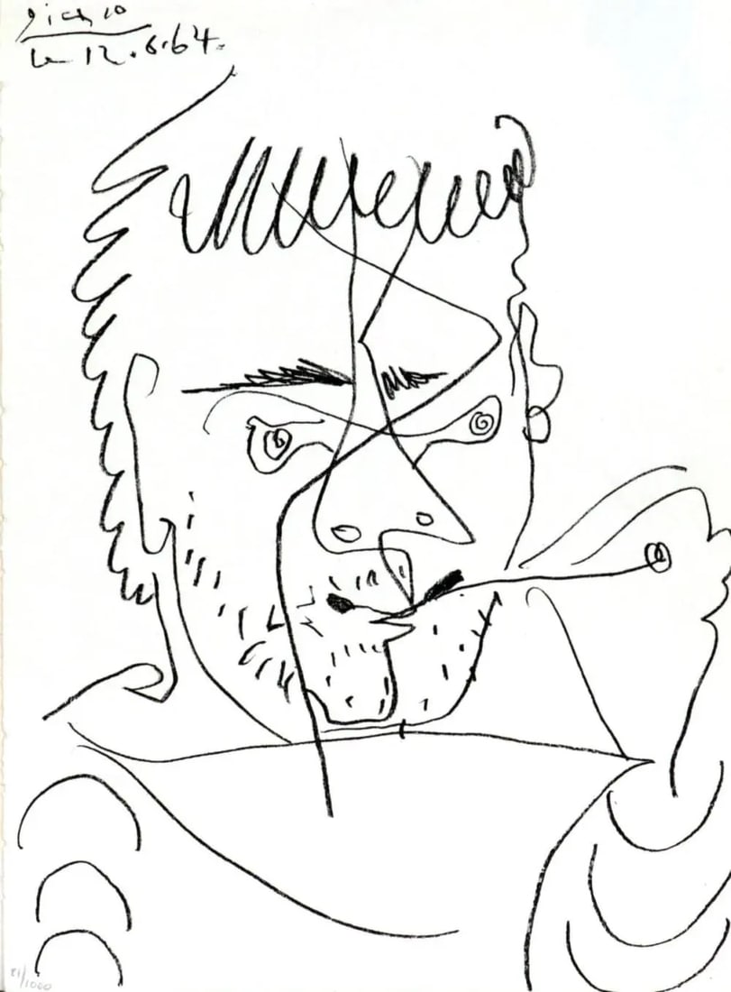 Pablo Picasso - Le Fumeur (Hommage a Daniel-Henry Kahnweiler): Artist: Pablo Picasso Title: Le Fumeur (Hommage a Daniel-Henry Kahnweiler) Year: 1964 Dimensions: 8 1/2 x 11 1/2 in. Edition: From the limited edition Publisher: