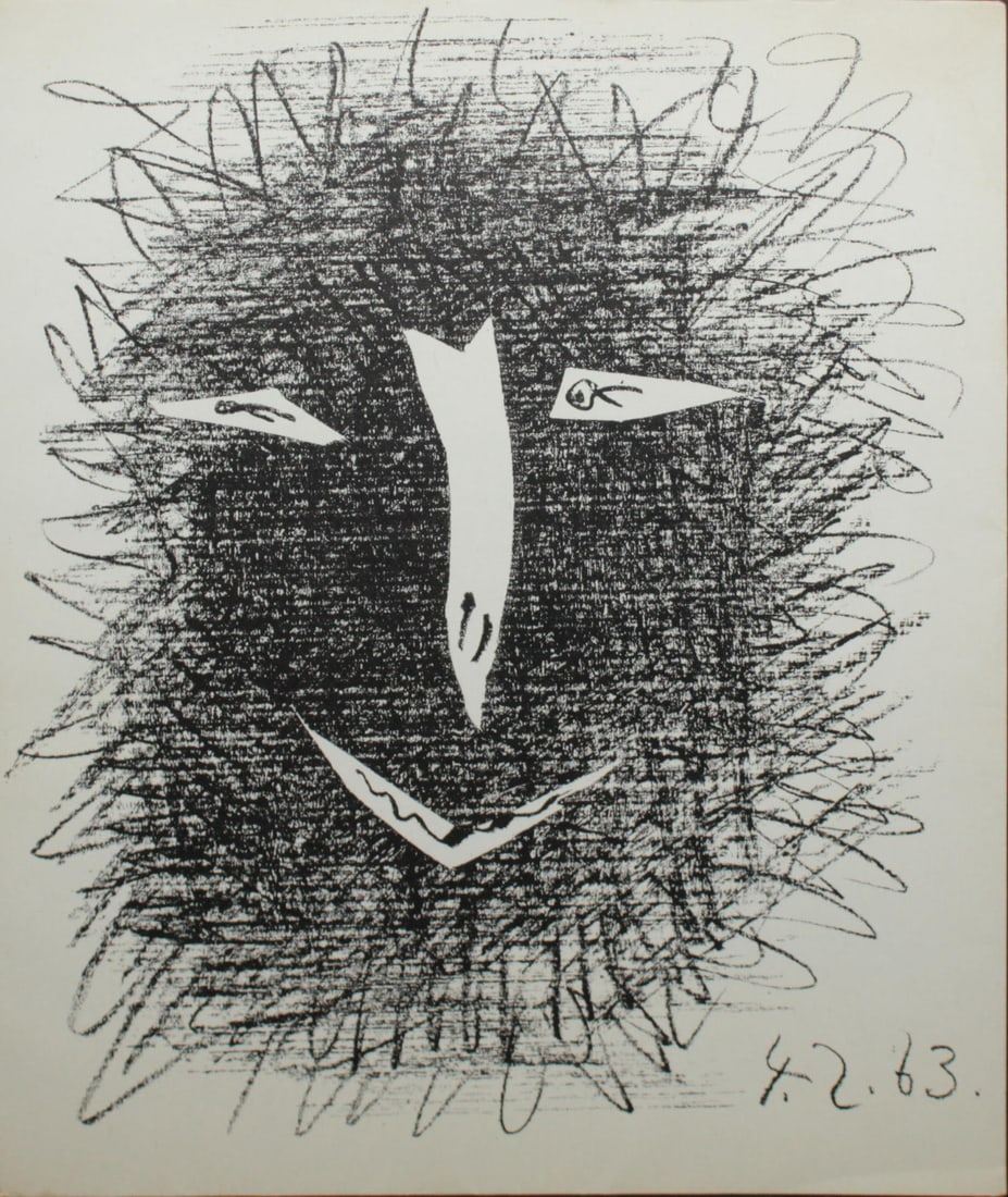 Pablo Picasso - Untitled (4.2.63.): Artist: Pablo Picasso Title: Untitled (4.2.63.) Year: 1963 Dimensions: 9.75in. x 12.5in. Edition: From the rare limited edition Publisher: ndre Sauret: Paris.</