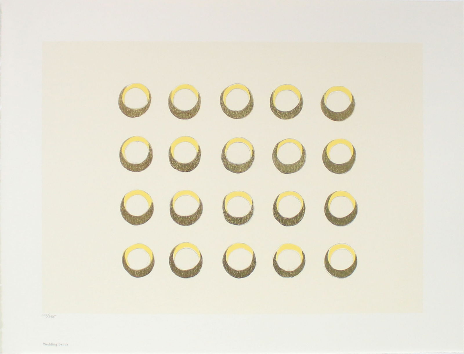 Donald Sultan - Wedding Bands: Artist: Donald SultanTitle: Wedding BandsYear: 1999Dimensions: 17 x 22 in.Edition: From the Rare Limited Edition of 395Publisher: MFA Contemporary AtelierSuite: Bar MitzvahMedium: