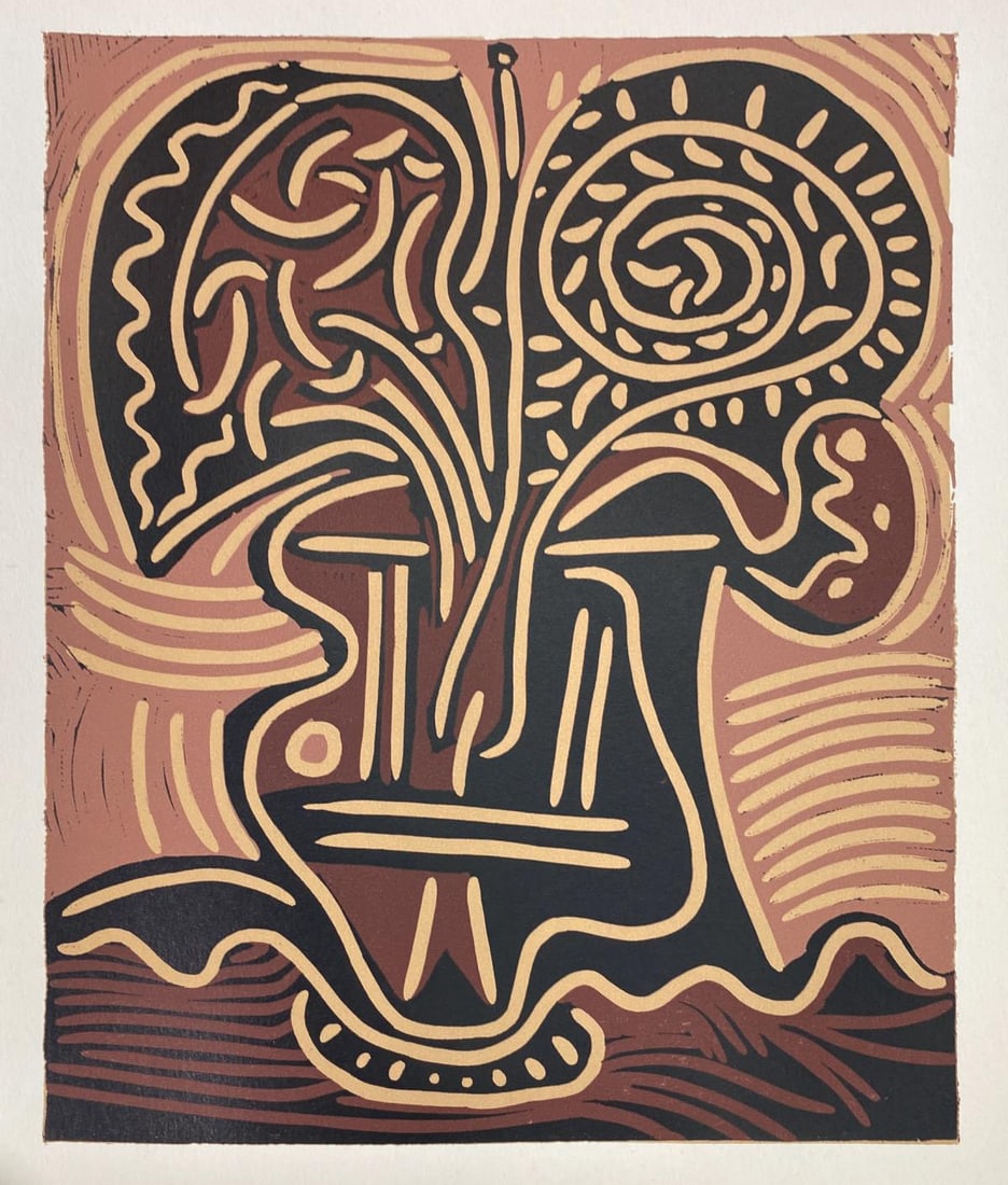 Pablo Picasso - Le vase de fleurs: Artist: Pablo PicassoTitle: Le vase de fleursYear: 1962Dimensions: 8.75in. by 10.5in.Edition: From a rare limited editionPublisher: Verlag Gerd Hatje StuttgartSuite: Picasso LinogravuresMedium: