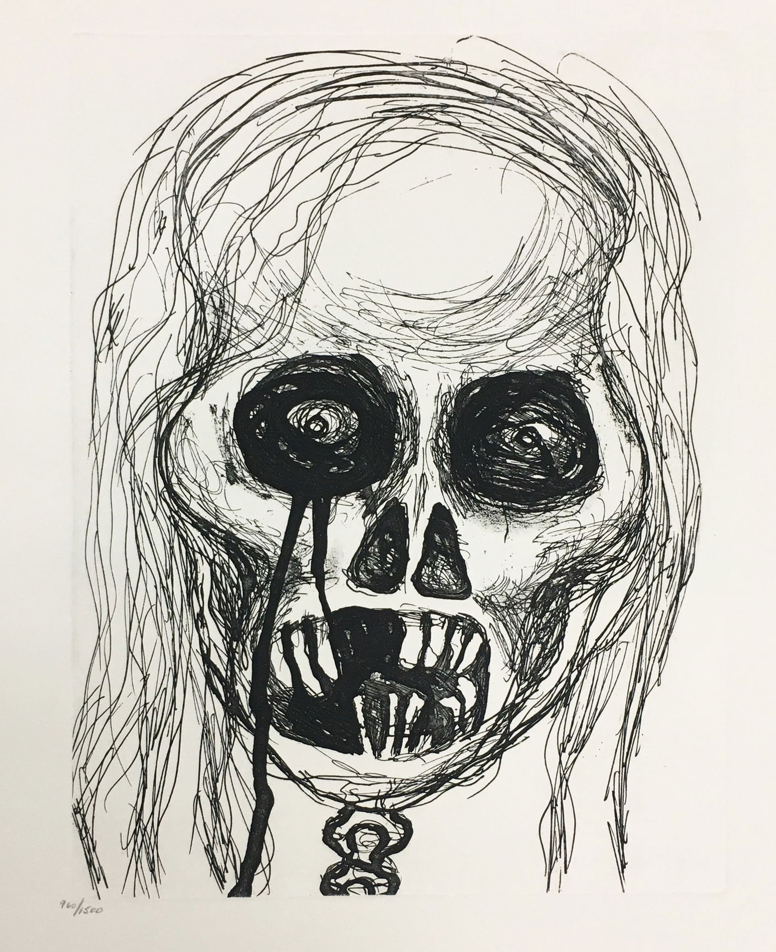 Alice Neel - Self Portrait as a Skull: Artist: Alice NeelTitle: Self Portrait as a SkullYear: 1985Dimensions: 11 1/4in. by 15 1/4in.Edition: From the Rare Limited Edition of 1500Publisher: Limited Editions Club New YorkSuite: The Fall of