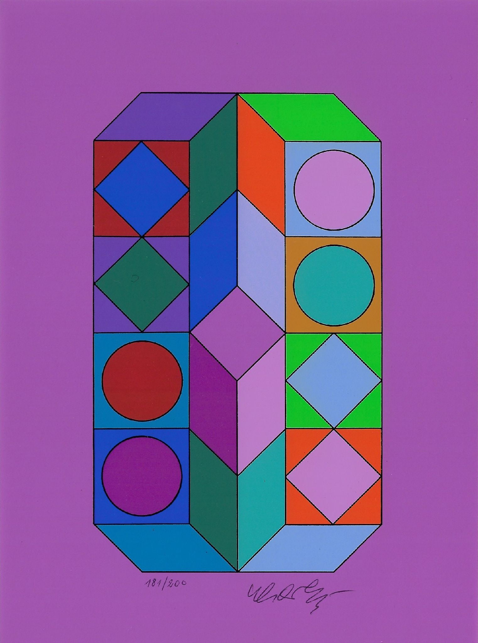 Victor Vasarely - Sonora IV: Artist: Victor VasarelyTitle: Sonora IVYear: 1976Dimensions: 8 1/4 x 5 7/8 in.Edition: 181 from the limited edition of 200Suite: SonoraMedium: Screenprint in colors on smooth wove paper Condition: