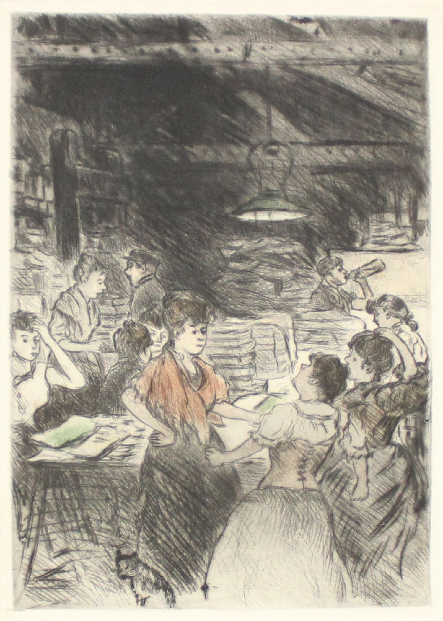 Jean Francois Raffaelli - Untitled Illustration: Artist: Jean Francois RaffaelliTitle: Untitled Illustration (Backroom)Dimensions: 7 3/4in. by 10 3/4in.Edition: from the rare limited editionMedium: Original etching with aquatint in colors on
