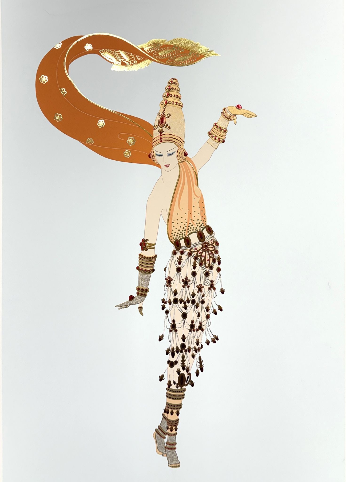 Erte - Arabian Nights: Artist: ErteTitle: Arabian NightsYear: 1987Dimensions: 40 1/2 x 29 1/2 in.Edition: 275 from the limited edition of 300Publisher: Chalk & Vermilion Fine Arts, Ltd.Medium: Serigraph in colors with foil