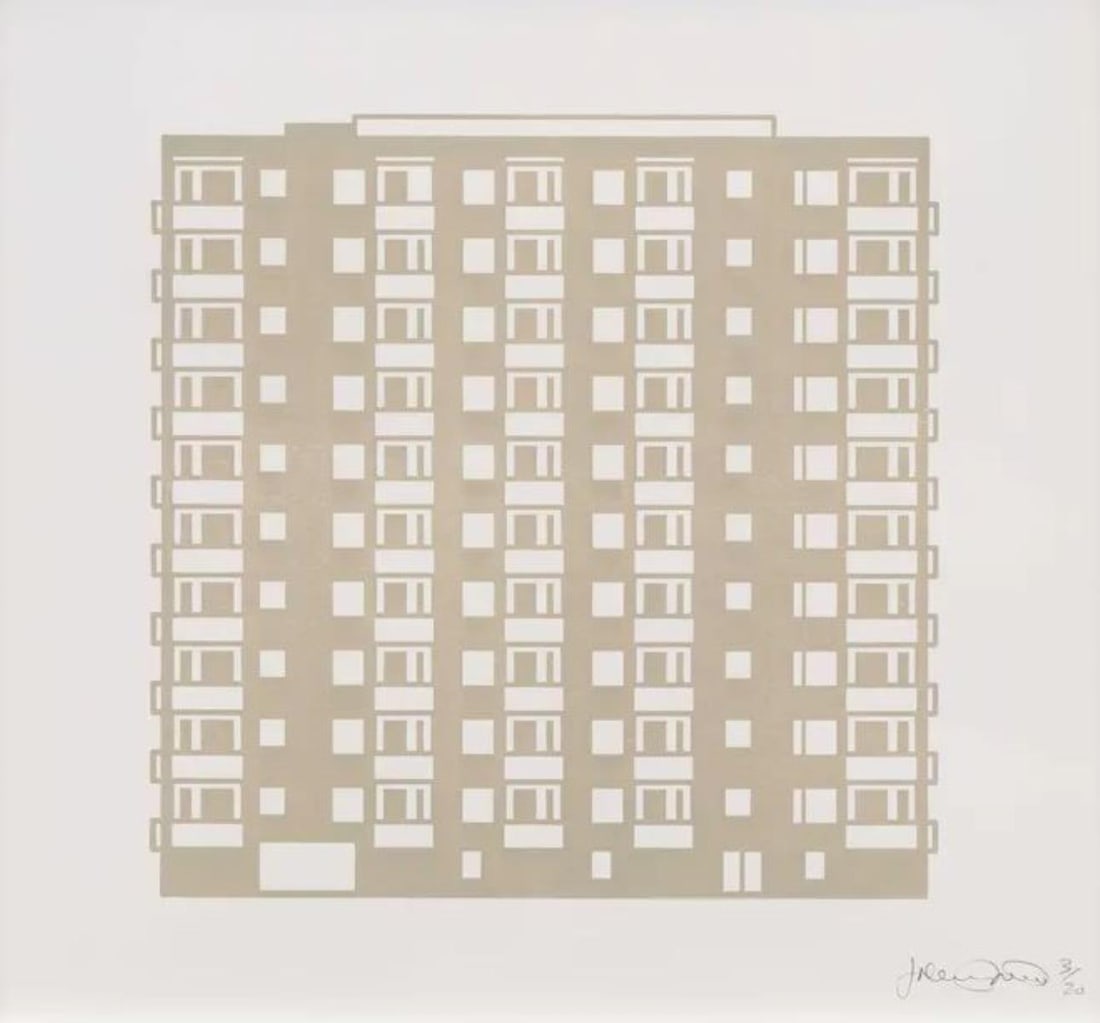 Julian Opie - Apartment 8: Artist: Julian OpieTitle: Apartment 8Year: 2021Dimensions: 18in. by 20in.Edition: From the rare limited edition of 20Suite: ApartmentMedium: Woodcut on paperCondition: ExcellentSignature Details: