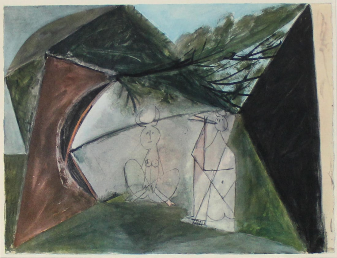 Pablo Picasso - Untitled (Two Fauns in a Landscape): Artist: Pablo PicassoTitle: Untitled (Two Fauns in a Landscape)Year: 1948Dimensions: 7 1/2in. by 5 7/8in.Edition: From the Rare Limited EditionPublisher: Verve ParisSuite: Couleur de PicassoMedium: