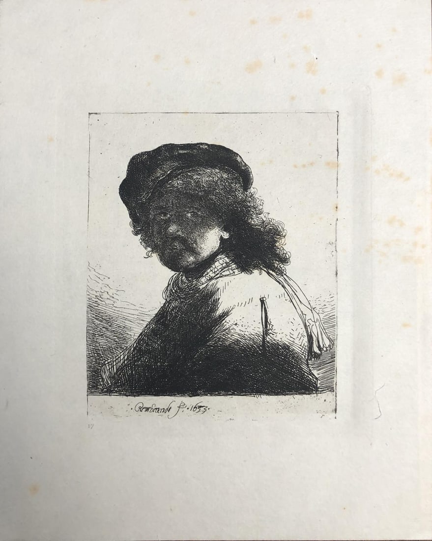 Rembrandt van Rijn (After) - Self Portrait in a Cap and Scarf with the Face Dark: Bust 1880: Artist: Rembrandt van Rijn (After)Title: Self Portrait in a Cap and Scarf with the Face Dark: BustYear: c. 1880Dimensions: 6 7/8in. by 9 1/8in.Edition: From the rare limited edition Publisher: A.