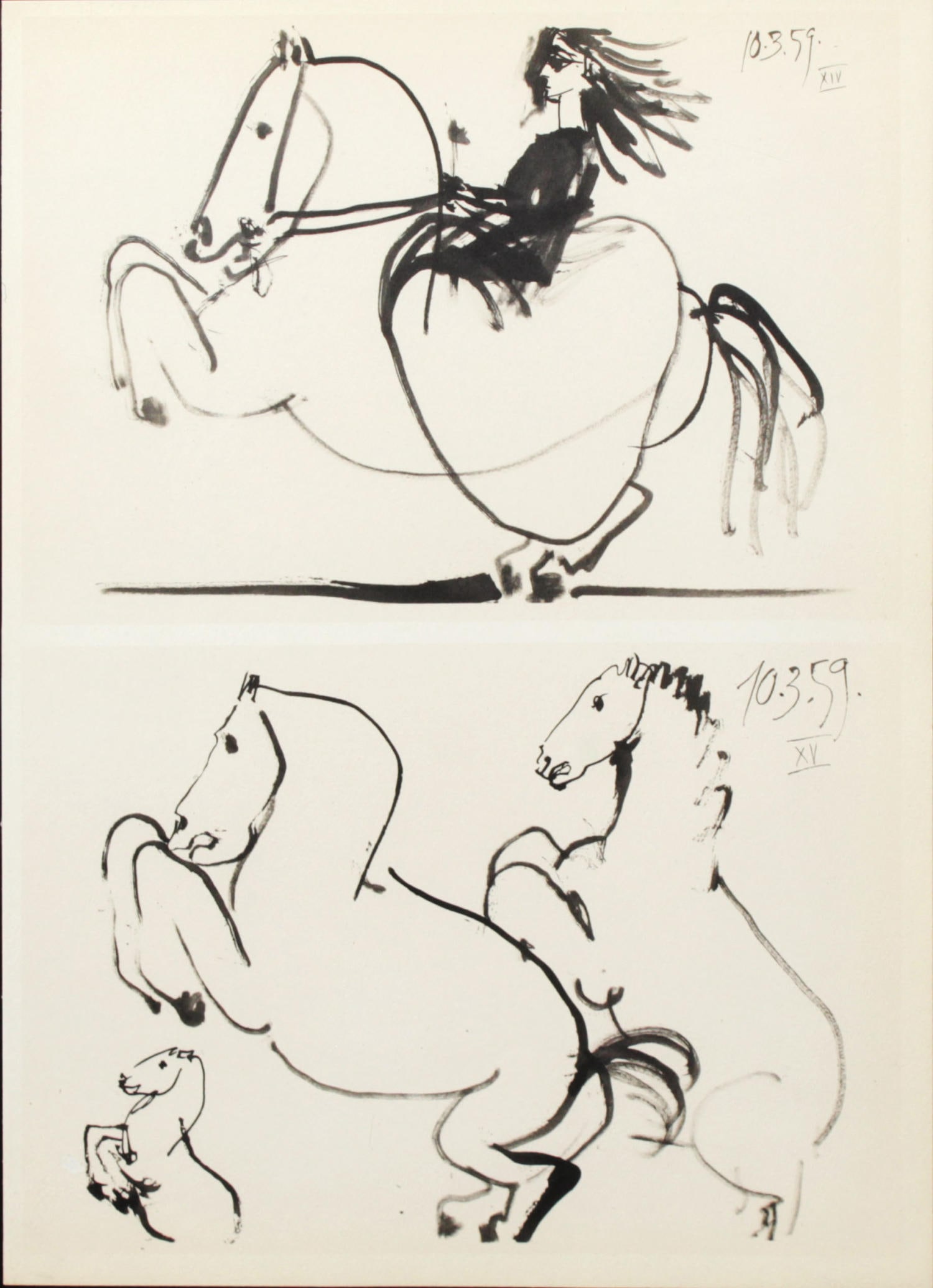 Pablo Picasso (After)- Untitled (10.3.59 XIV & XV): Artist: Pablo Picasso (After) Title: Untitled (10.3.59 XIV & XV) Year: 1961 Dimensions: 14.5in. by 10.5in. Edition: From the rare limited edition Suite: Toros y