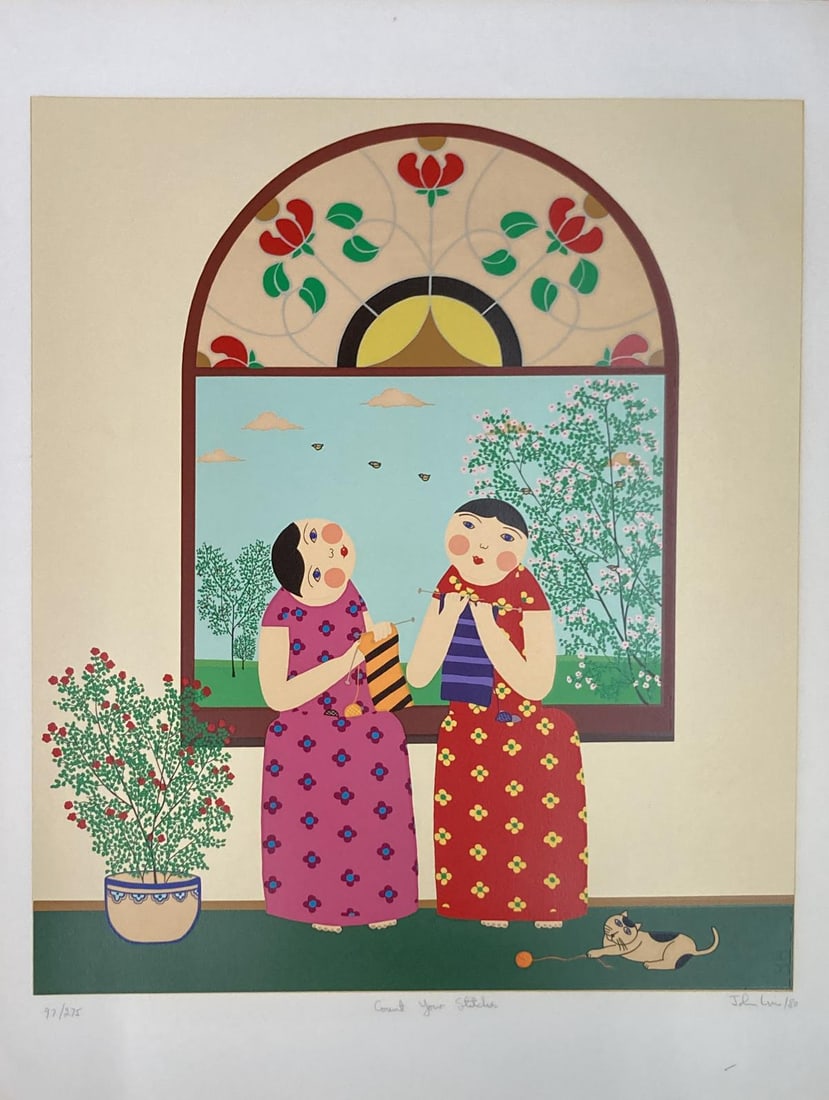 John Lim - Count Your Stiches: Artist: John Lim Title: Count Your Stiches Dimensions: 22.5in. by 30in. Edition: Numbered from the Rare Limited Edition of 275 Medium: Lithograph in Colors on Paper