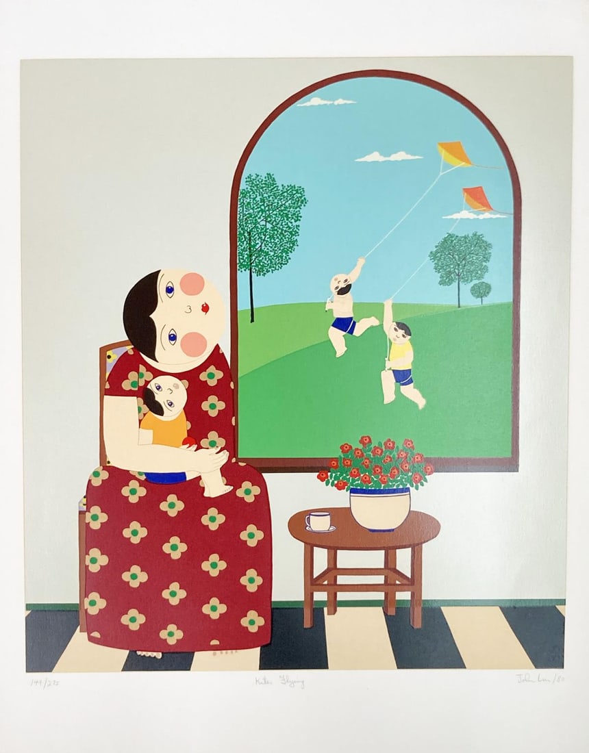 John Lim - Kite Flying: Artist: John Lim Title: Kite Flying Dimensions: 22.5in. by 30in. Edition: Numbered from the Rare Limited Edition of 275 Medium: Lithograph in Colors on Paper Condit