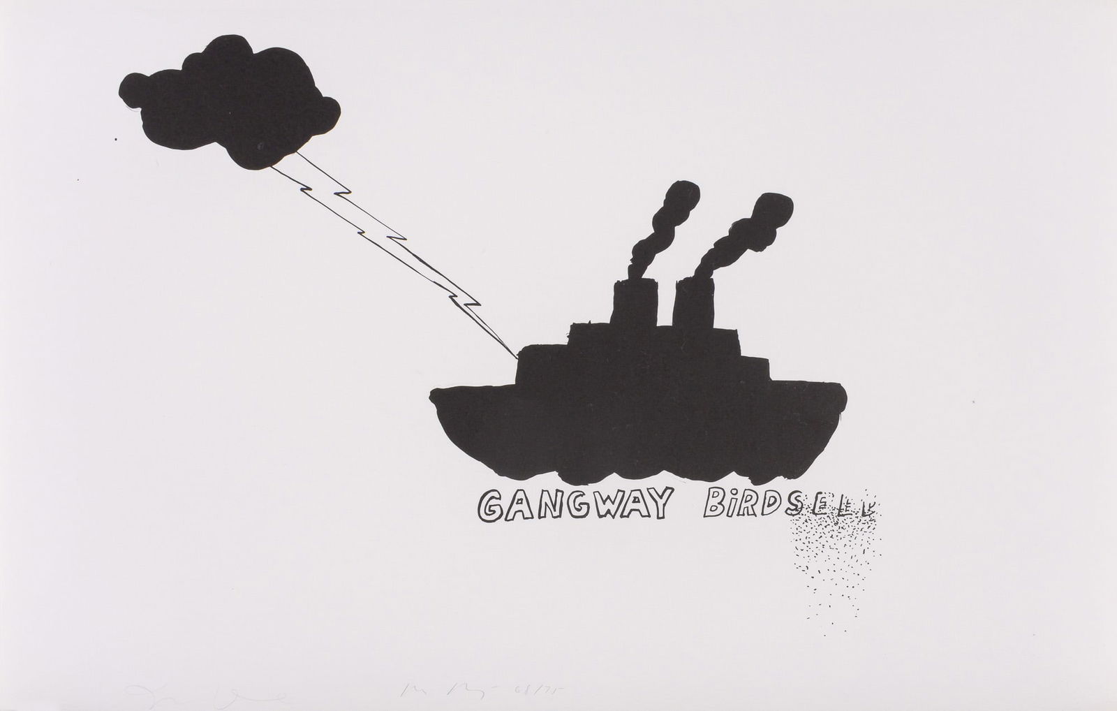 Jim Dine - Gangway Birdseed: Artist: Jim DineTitle: Gangway BirdseedYear: 1970Dimensions: 17 3/4in. by 27 1/2in.Edition: From the Rare Limited Edition of 75Publisher: Petersburg Press LondonSuite: OO LA LAMedium: Original