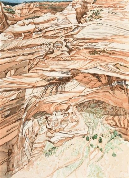 Philip Pearlstein - Mummy Cave Ruins at Canyon de Chelly: Artist: Philip Pearlstein Title: Mummy Cave Ruins at Canyon de Chelly Year: 1981 Dimensions: 40 1/2in. by 28 3/4in. Edition: From the Rare Limited Edition Publisher