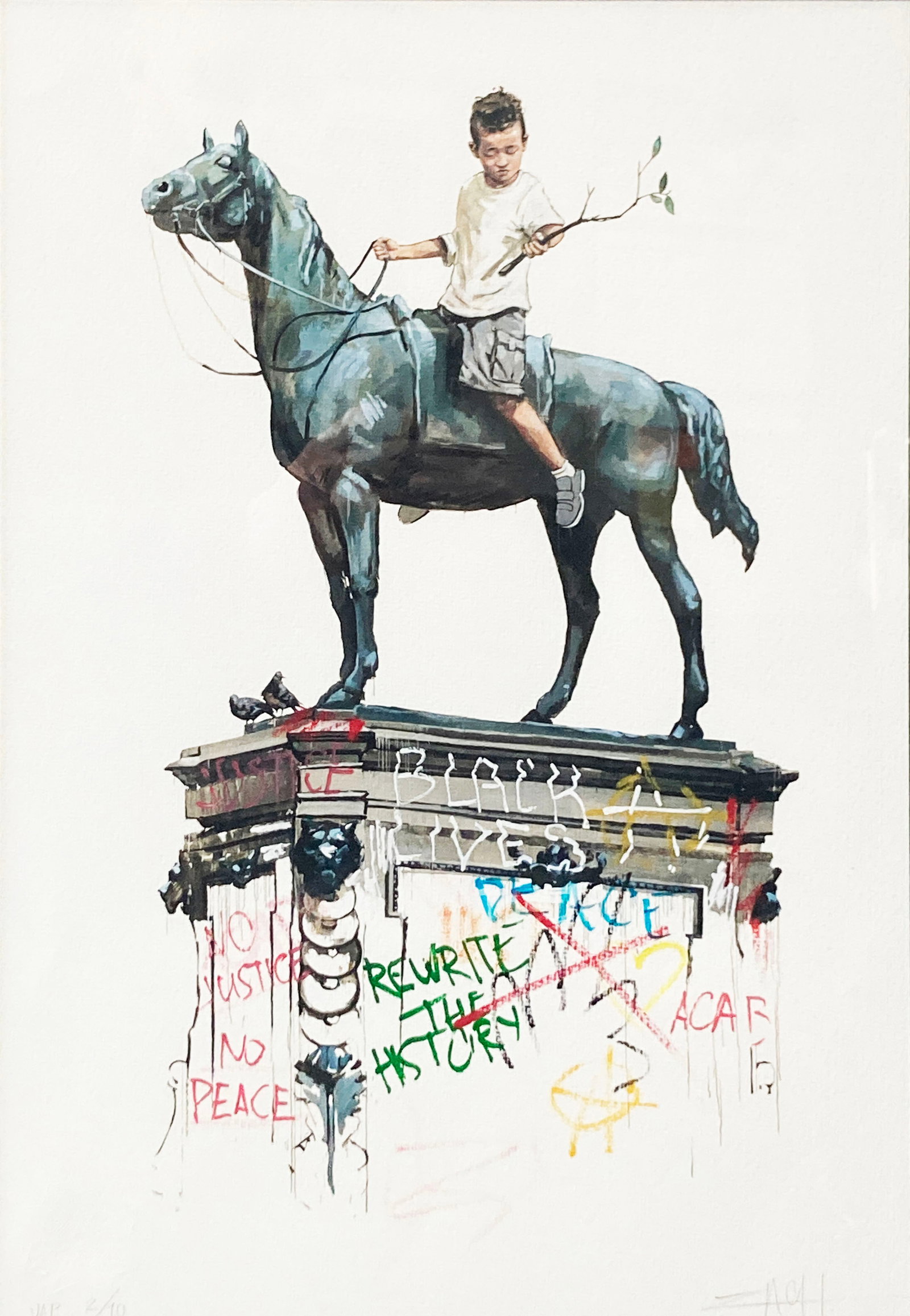 Ernest Zacharevic - Fresh Start: Artist: Ernest ZacharevicTitle: Fresh StartDimensions: 19in. by 13in.Edition: From the rare limited edition of 10Medium: Archival Pigment Print on Hanemuhle Rag Watercolor PaperCondition: