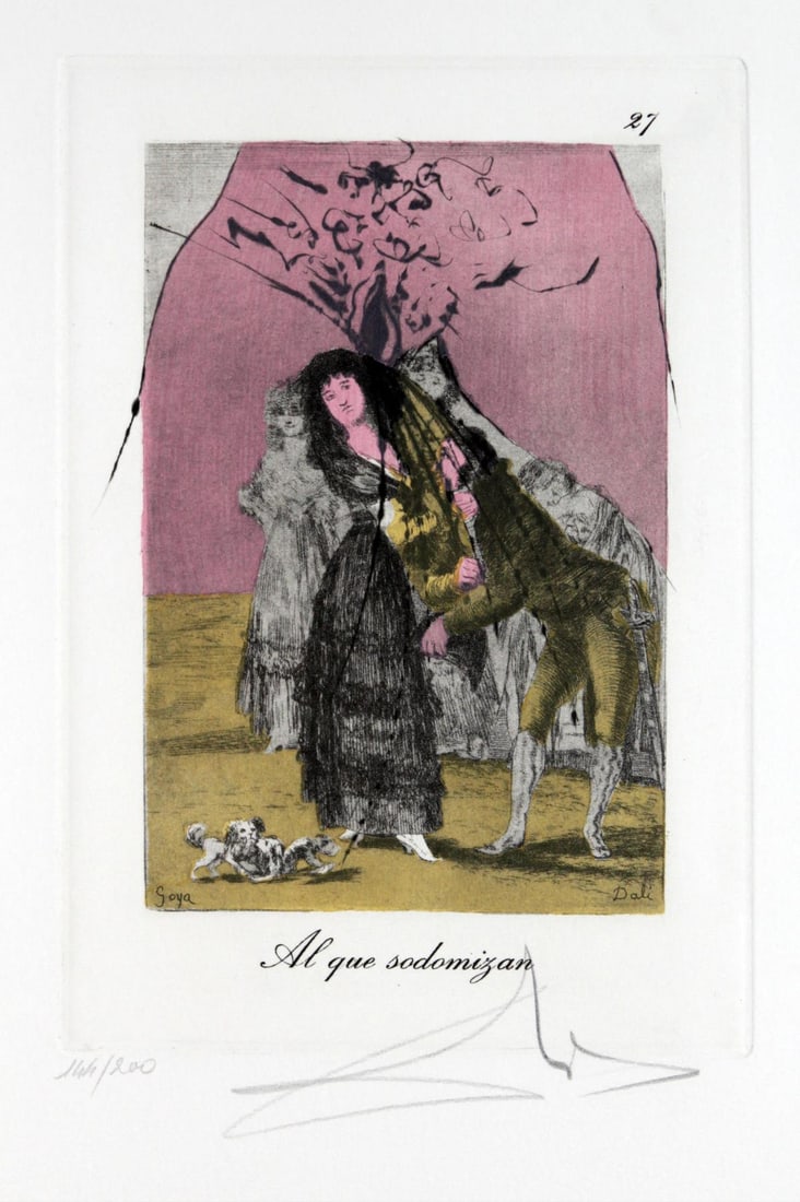 Salvador Dali - Al Que Sodomizan: Artist: Salvador DaliTitle: Al Que SodomizanYear: 1977Dimensions: 17.75in. by 12.25in.Edition: From the limited edition of 200Publisher: Fernand Hazan EditeurSuite: Les Caprices de GoyaMedium: Dry