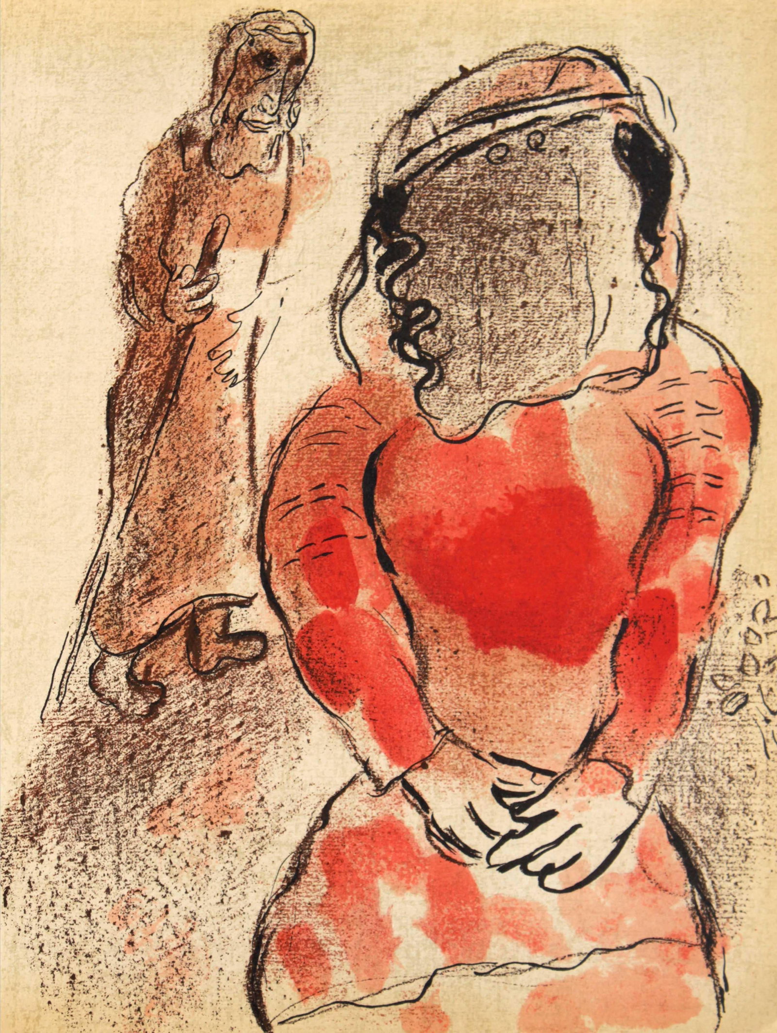 Marc Chagall - Tamar Daughter-in-Law- of Judah: Artist: Marc ChagallTitle: Tamar Daughter-in-Law- of JudahYear: 1956Dimensions: 10in. by 14in.Edition: From the rare limited editionPublisher: Editions de la Revue VERVE ParisSuite: The BibleMedium: