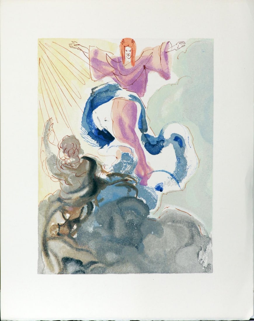 Salvador Dali - The First Sphere: Artist: Salvador DaliTitle: The First SphereYear: 1964Dimensions: 13in. by 10in.Edition: A unique and original work of artPublisher: Les Heures Claires ParisSuite: Paradise Canto from the Divine