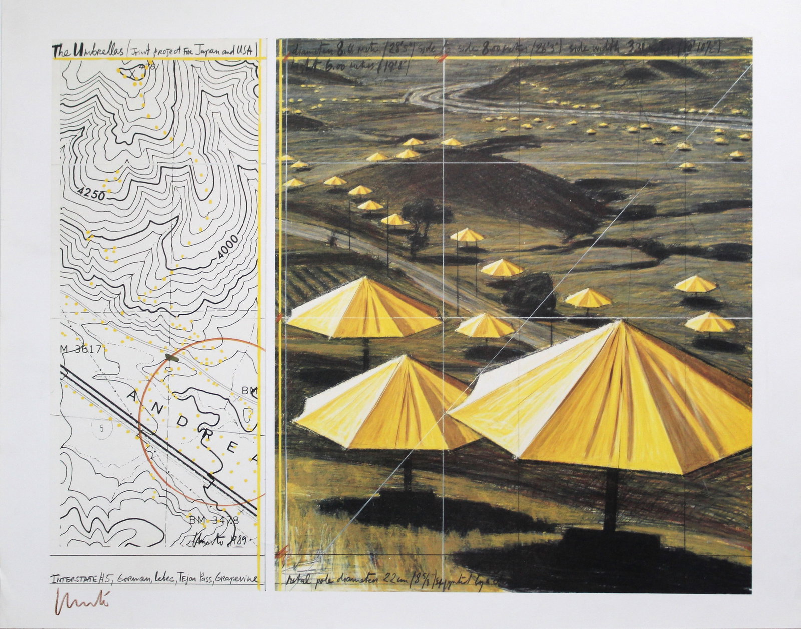 Christo - The Umbrellas LA: Artist: ChristoTitle: The Umbrellas LA Year: 1990Dimensions: 35 3/8 x 27 1/2 in.Edition: From the rare limited editionPublisher: Nouvelles Images S.A. EditeursMedium: Original offset lithograph on