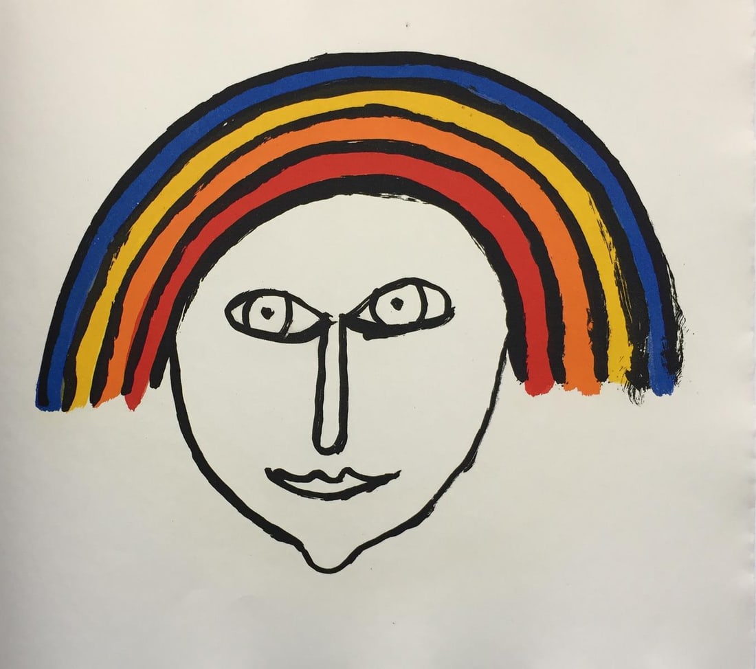 Alexander Calder - Untitled (Rainbow Hair): Artist: Alexander CalderTitle: Untitled (Rainbow Hair)Year: 1976Dimensions: 16 1/4in. by 17 3/4in.Edition: From the Rare Limited Edition of 200Publisher: MaeghtSuite: Le Sacrilege d'Alan KentMedium: