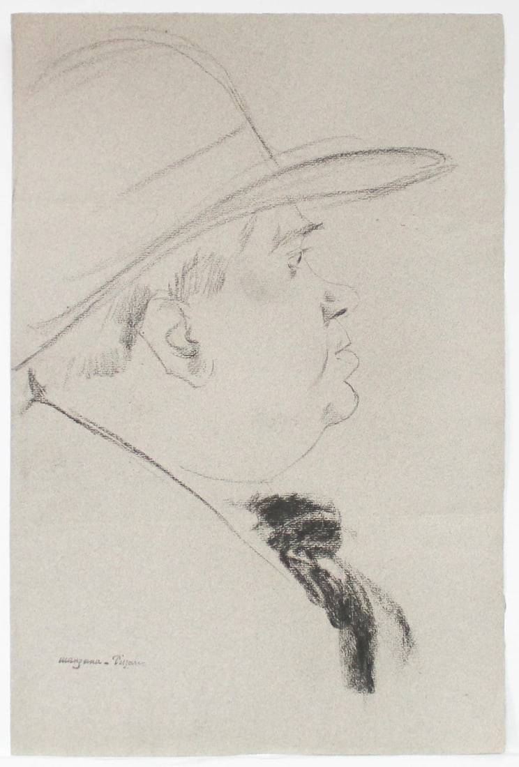 Georges Henri Manzana Pissarro - Untitled (Man in: Artist: Georges Henri Manzana PissarroTitle: Untitled (Man in Profile)Year: 1928Dimensions: 18 3/4in. by 12 3/8in.Edition: Unique Rare One of a Kind ArtworkMedium: Original Charcoal on