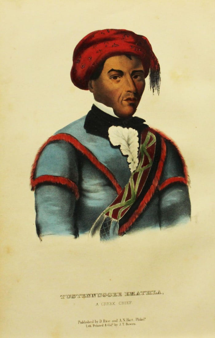 Charles Bird King - Tustennuggee Emathla A Creek Chief: Artist: Charles Bird KingTitle: Tustennuggee Emathla A Creek ChiefYear: 1858Dimensions: 10 1/2in. by 6 3/4in.Edition: From the Rare Limited EditionPublisher: D. Rice and A.N. Hart PhiladelphiaSuite: