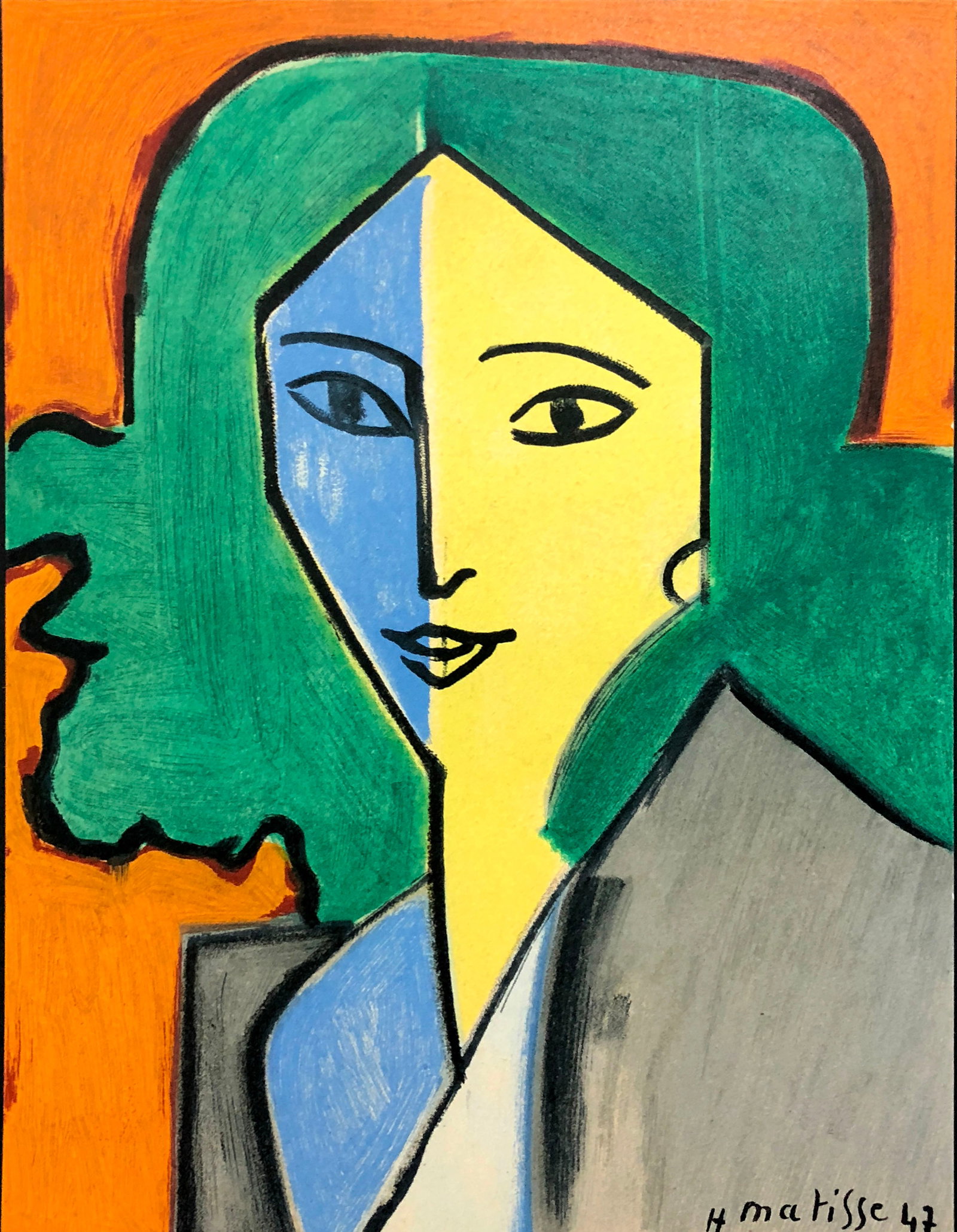 Henri Matisse (After) - Madame L. D. Portrait vert Bleu et Jaune: Artist: Henri Matisse (After)Title: Madame L. D. Portrait vert Bleu et JauneYear: 1955Dimensions: 16in. by 20in.Edition: From the rare limited editionPublisher: Andre Sauret Monte CarloSuite: