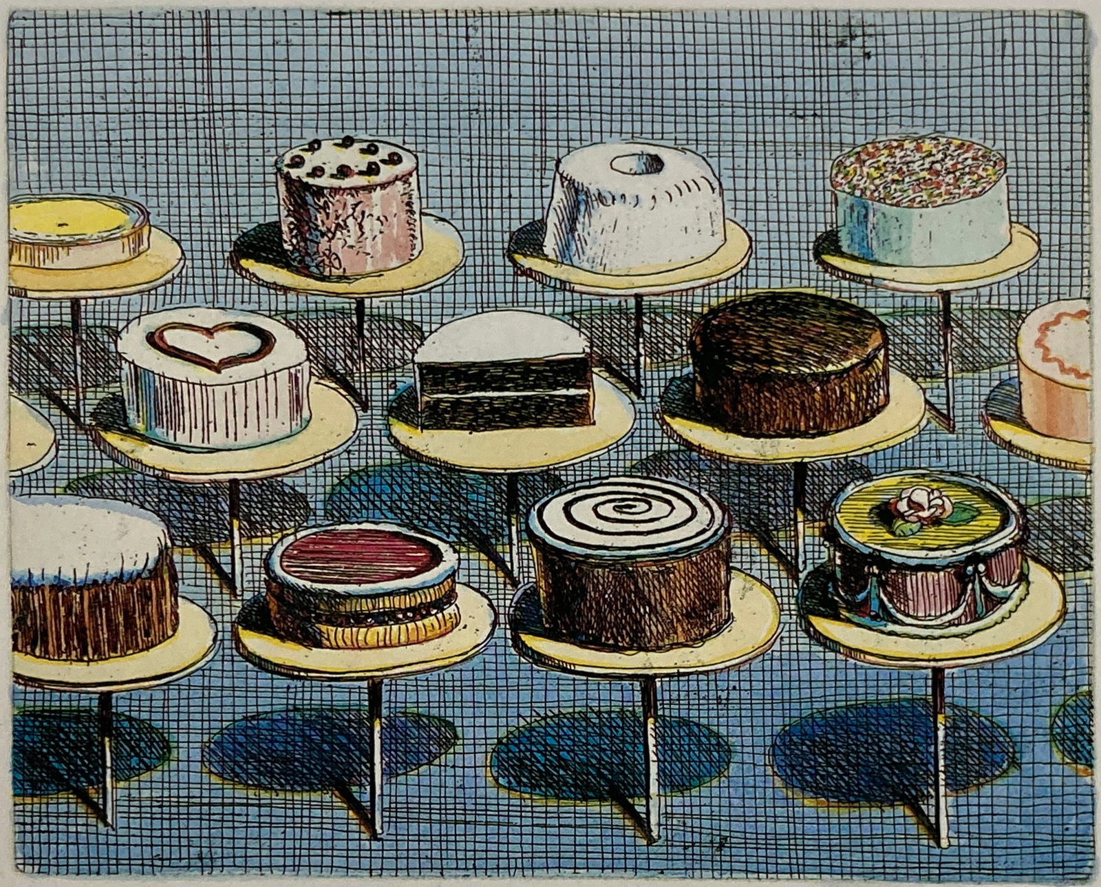 Wayne Thiebaud - Cake Window (After): Artist: Wayne ThiebaudTitle: Cake WindowYear: 1991 Dimensions: 9in. by 10.5in. Page Size Edition:From the Limited Edition Printed in 1991 plus Artist Proofs Publisher: Chronicle Medium: Offset