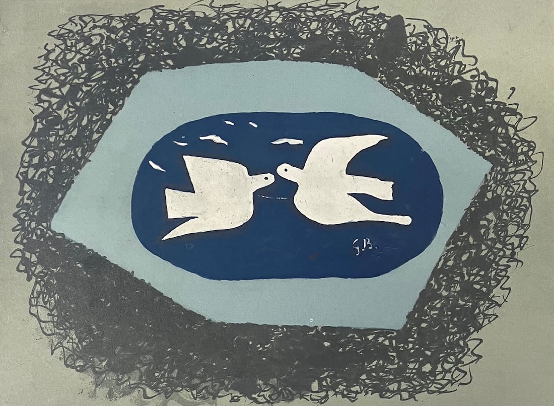 Georges Braque - Deux Oiseaux: Artist: Georges BraqueTitle: Deux OiseauxYear: 1967Dimensions: 11in. by 15in.Edition: From the Rare Limited EditionPublisher: Maeght ParisSuite: Derriere le Miroir No. 166Medium: Original Lithograph