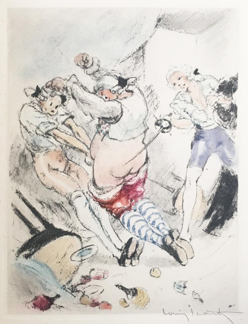 Louis Icart - Two Points: Artist: Louis IcartTitle: Two PointsYear: 1947Dimensions: 11in. by 8.5in.Edition: From the rare limited edition of 500Publisher: Georges Guillot Editeur: ParisSuite: Felecia ou Mes FredainesMedium: