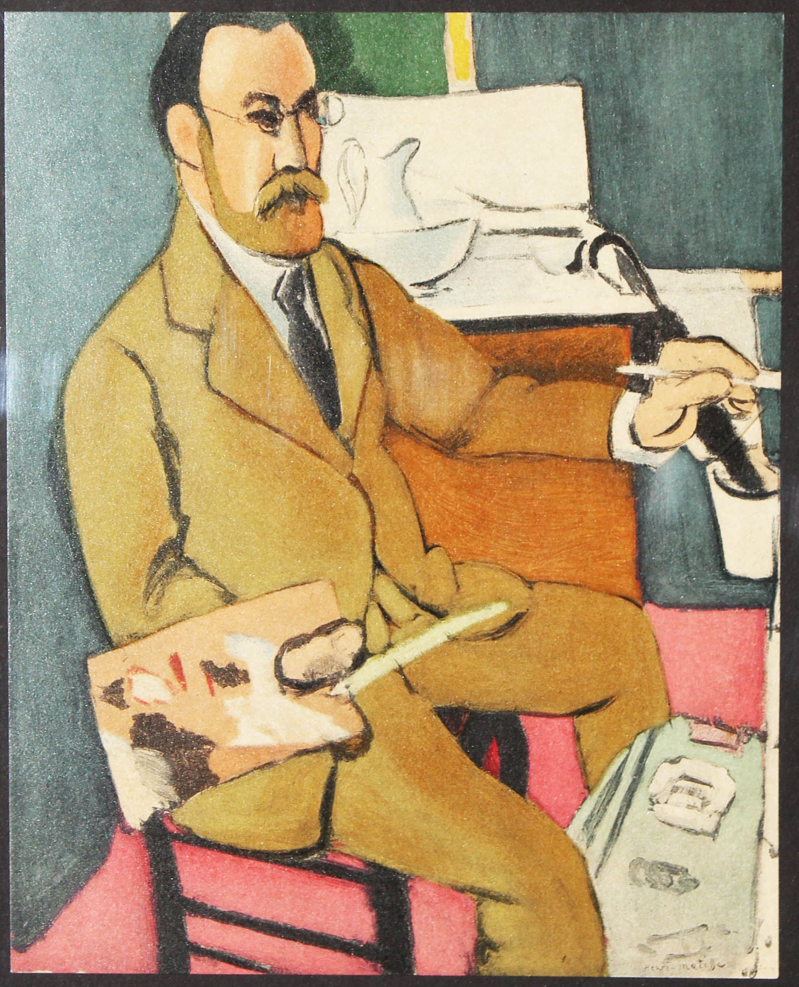 Henri Matisse - Portrait du peintre: Artist: Henri MatisseTitle: Portrait du peintreYear: 1918Dimensions: 7.7in. by 9.7in.Edition: From the rare limited editionSuite: PortraitsMedium: Lithograph in colorsCondition: ExcellentComes with