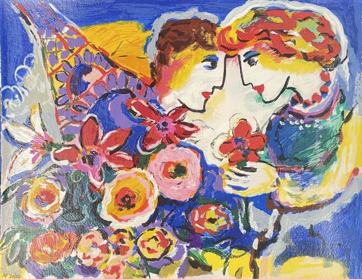 Zamy Steynovitz - Untitled (Lovers): Artist: Zamy SteynovitzTitle: Untitled (Lovers)Year: c. 1951- 2000Dimensions: 14 3/4in. by 11 1/2in.Edition: From the rare limited AP edition of 50Medium: Original Serigraph in colors on