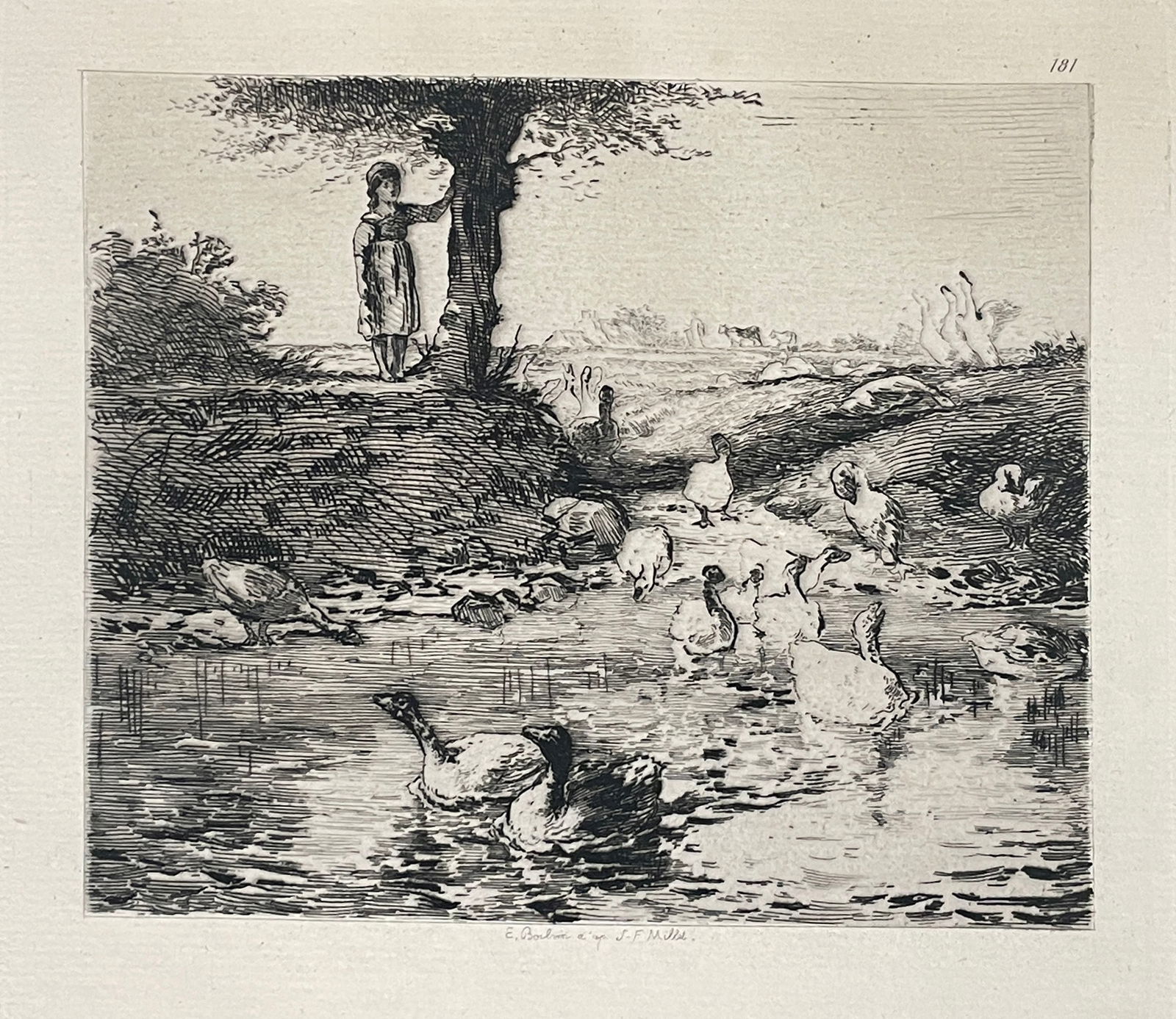 J.F. Millet - Gardeuse D Oires: Artist: J.F. MilletTitle: Gardeuse D OiresYear: 1873Dimensions: 11 3/4in. by 8in.Edition: From the rare limited editionMedium: Original engraving on paperCondition: ExcellentNotes: Engraving by