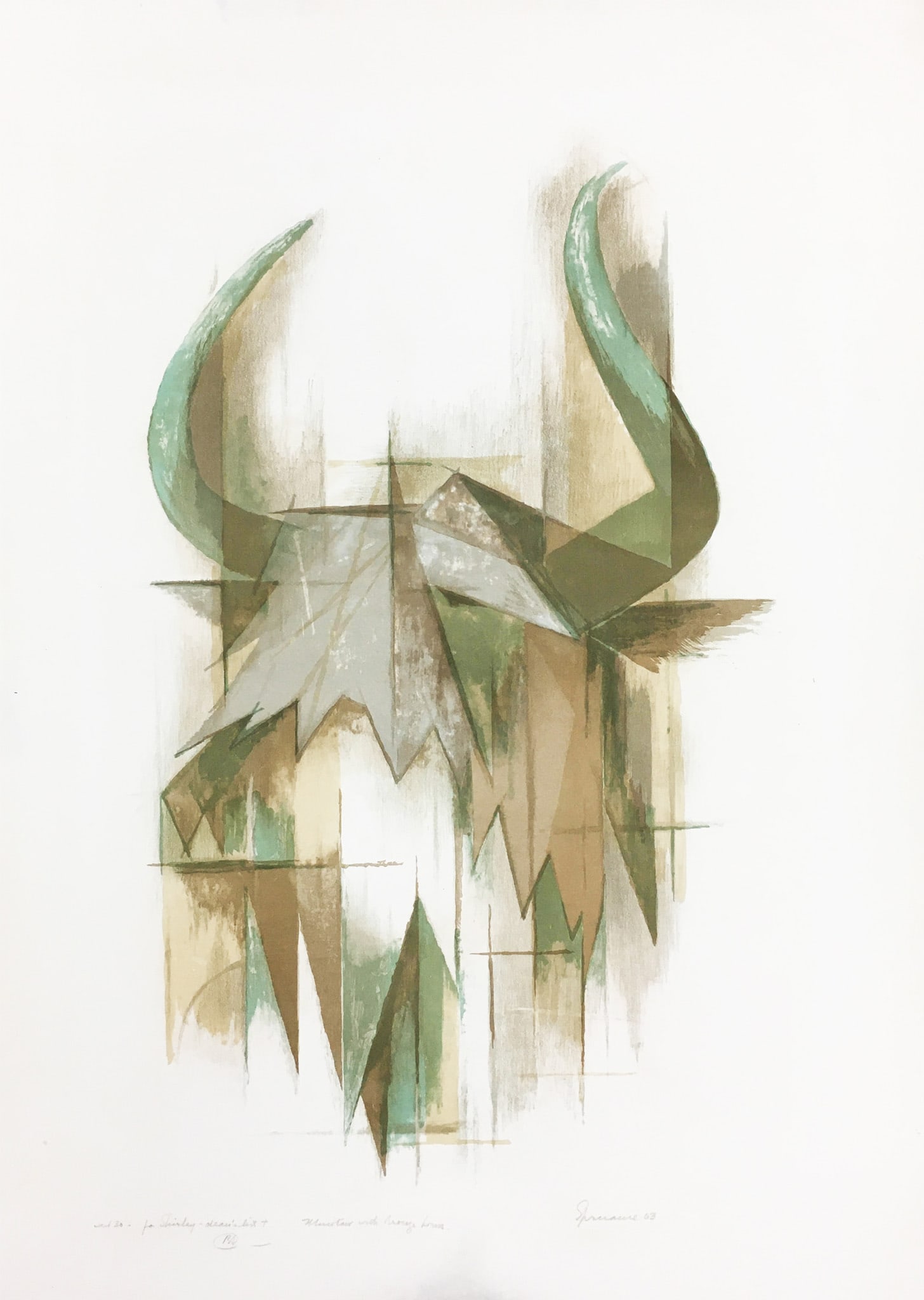 Benton Murdoch Spruance - Minotaur with Bronze Horns: Artist: Benton Murdoch SpruanceTitle: Minotaur with Bronze HornsYear: 1963Dimensions: 28 x 20 in.Edition: From the Rare Limited EditionOriginal Lithograph in Colors on PaperCondition: